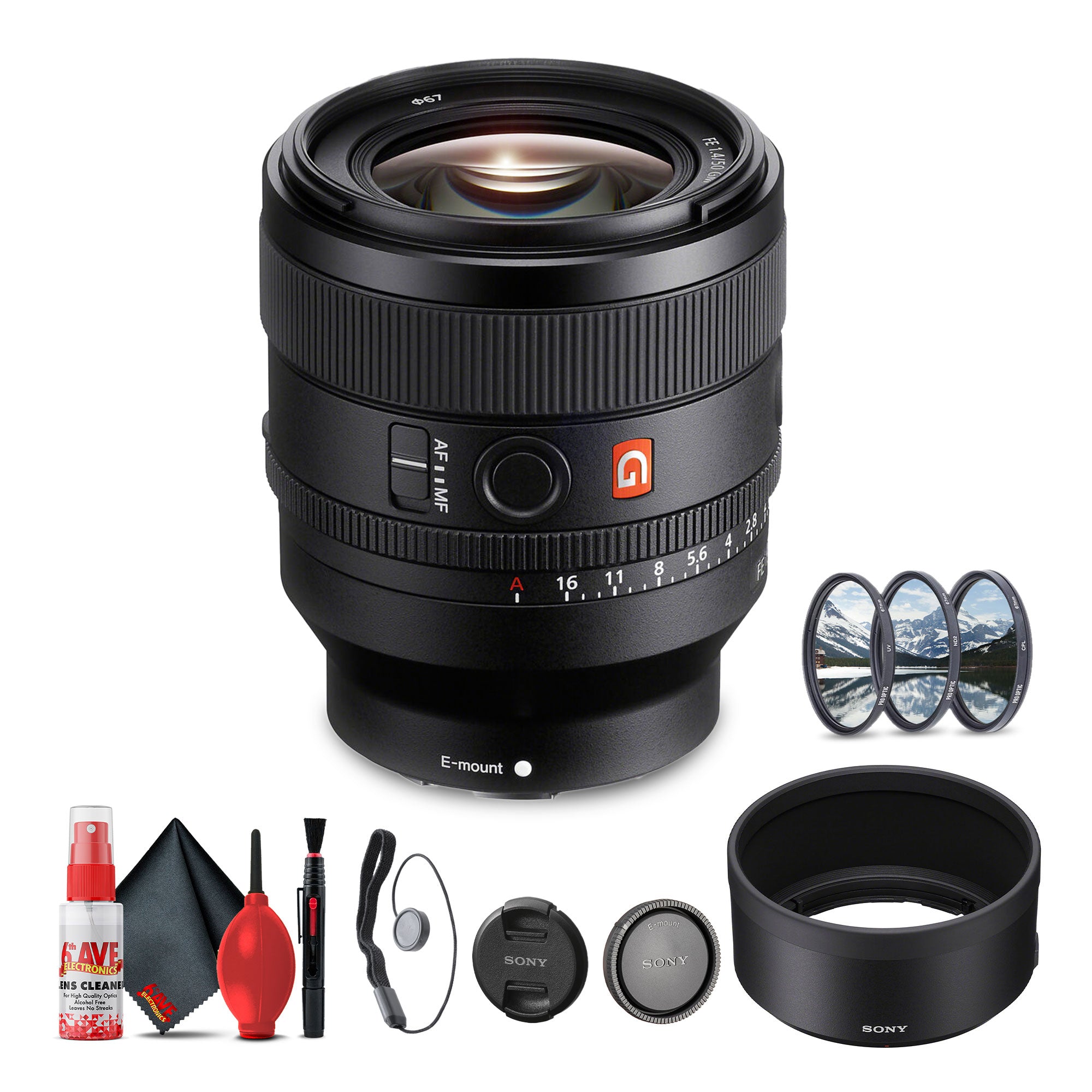 Sony FE 50mm f/1.4 GM Lens (Sony E) (SEL50F14GM) + Filter Kit + Cap Keeper + More - Bundle