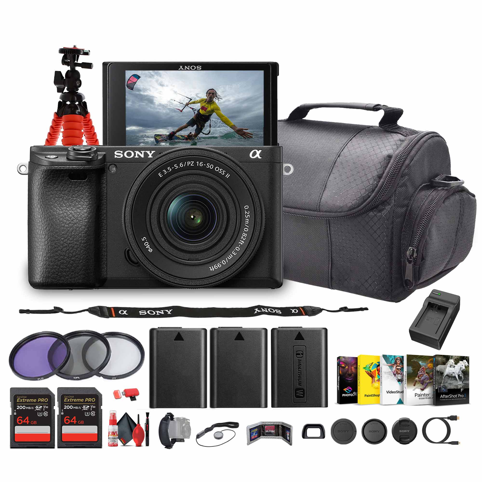 Sony a6100 Mirrorless Camera with 16-50mm f/3.5-5.6 II Lens + Photo Software - Bundle