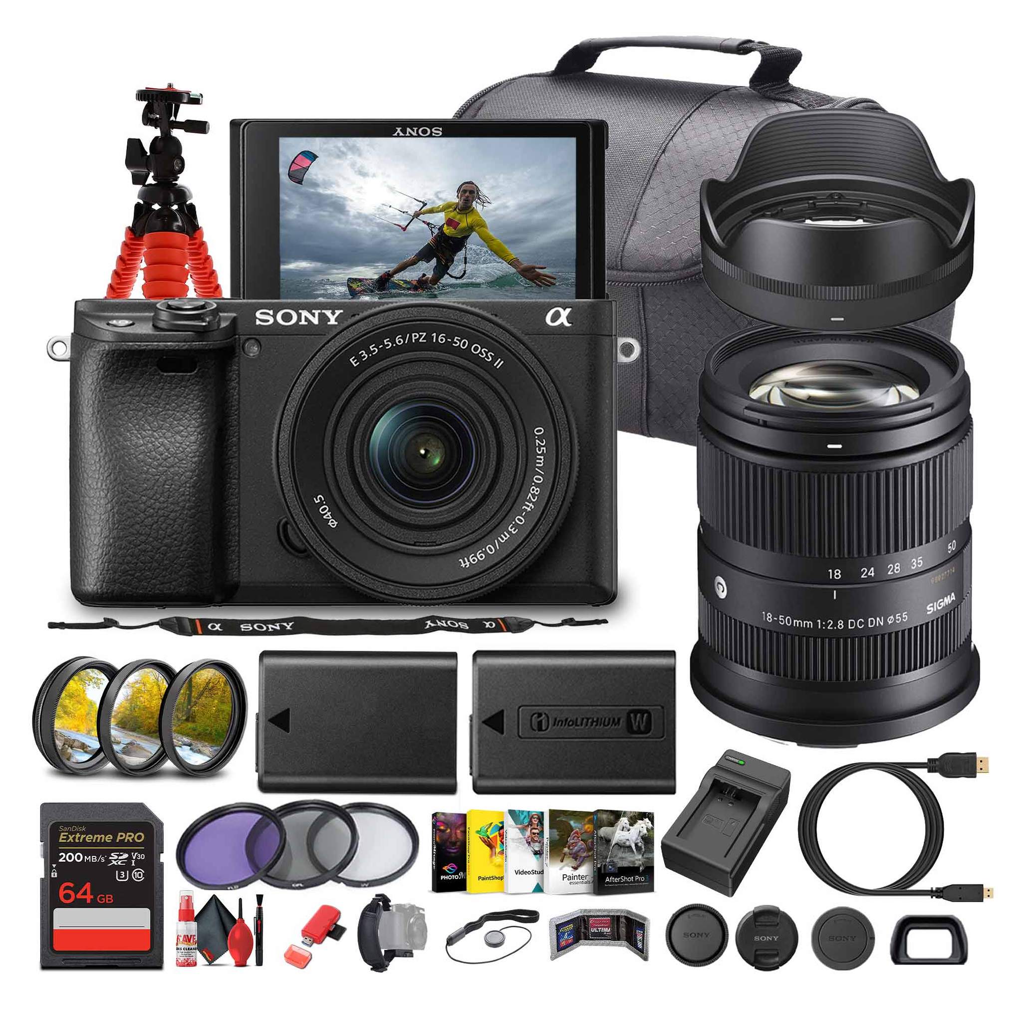 Sony a6100 Mirrorless Camera with 16-50mm f/3.5-5.6 II Lens + Sigma 18-50mm Lens - Bundle - Reconditioned