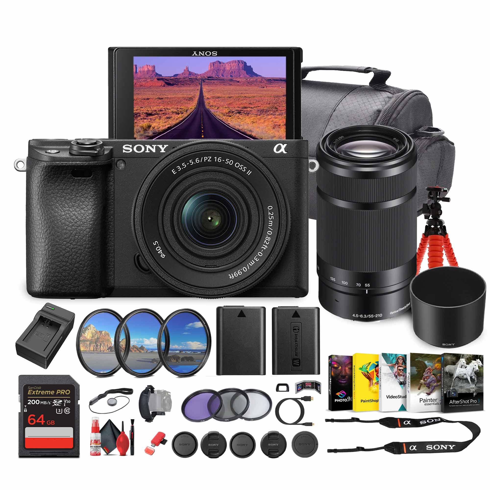 Sony Alpha a6100 Mirrorless Camera with 16-50mm OSS II and 55-210mm Zoom Lenses - Bundle