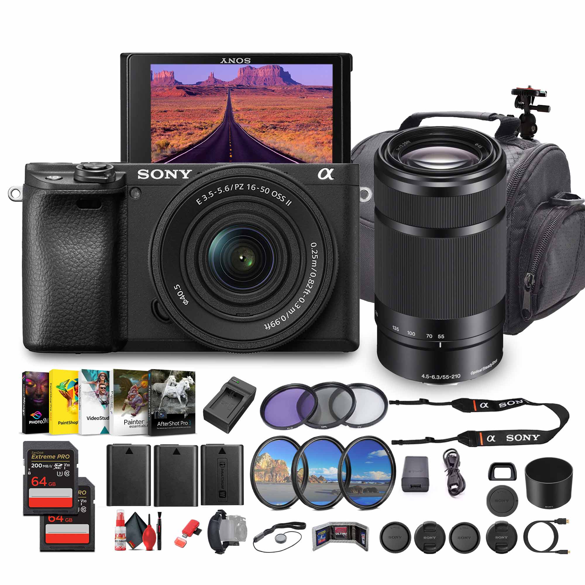 Sony Alpha a6100 Mirrorless Camera with 16-50mm OSS II and 55-210mm Zoom Lenses - Bundle