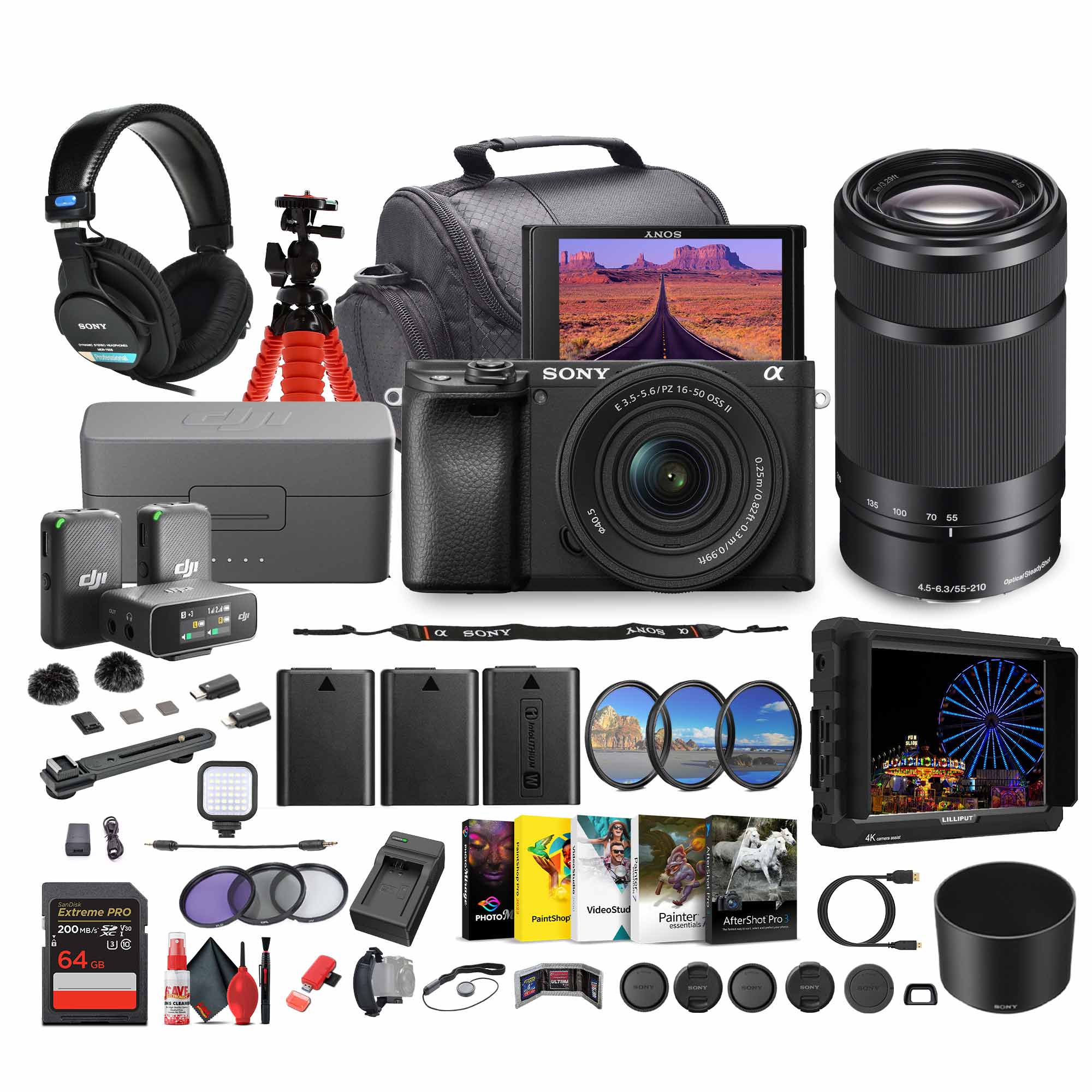 Sony Alpha a6100 Mirrorless Camera with 16-50mm OSS II and 55-210mm Zoom Lenses - Bundle