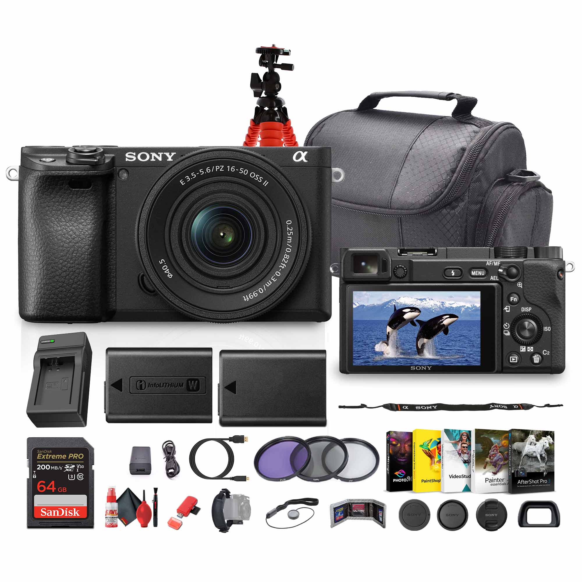 Sony a6400 Mirrorless Camera with 16-50mm f/3.5-5.6 II Lens (Black) - Bundle