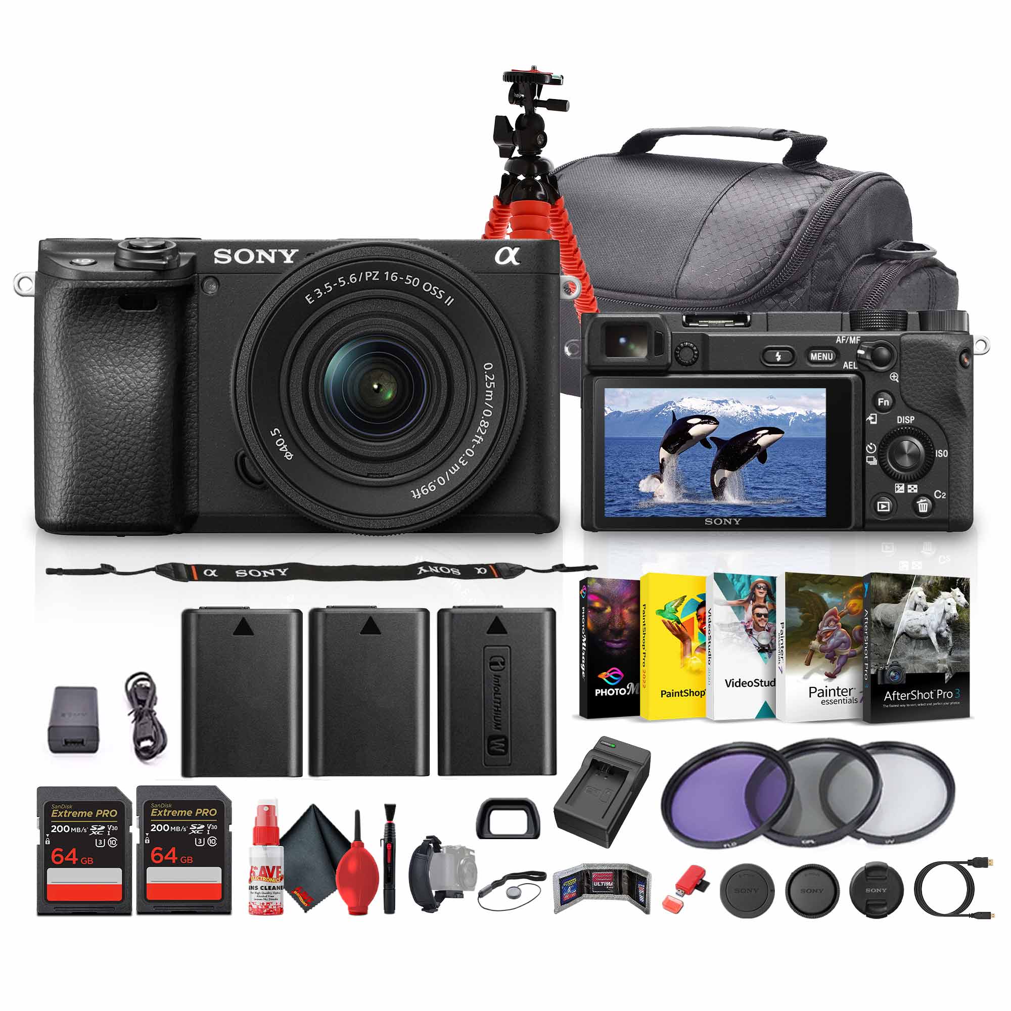 Sony a6400 Mirrorless Camera with 16-50mm f/3.5-5.6 II Lens (Black) - Bundle
