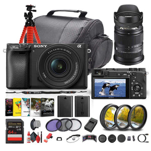 Sony a6400 Mirrorless Camera with 16-50mm f/3.5-5.6 II Lens Black - Bundle