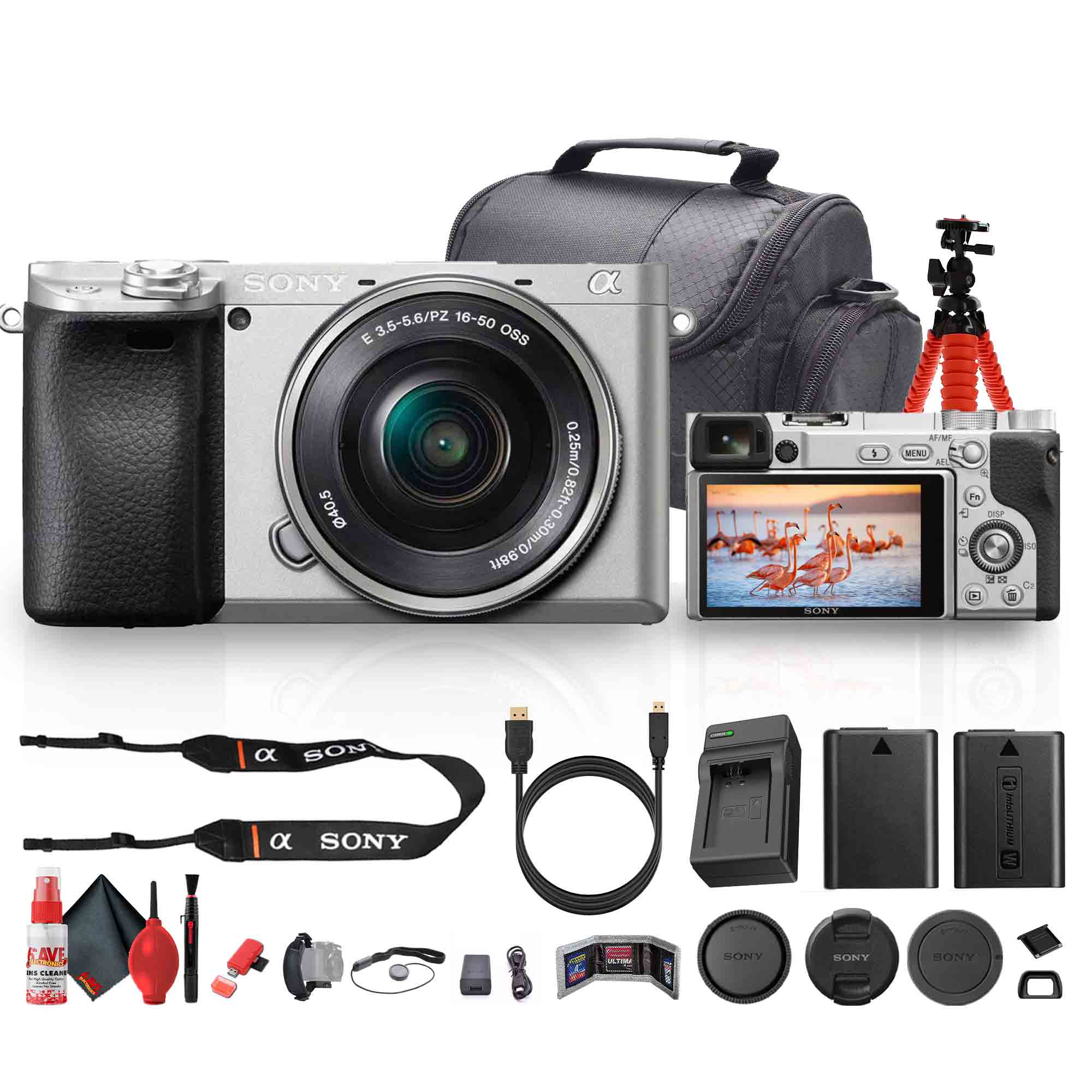 Sony a6400 Mirrorless Camera with 16-50mm f/3.5-5.6 II Lens (Silver) - Bundle