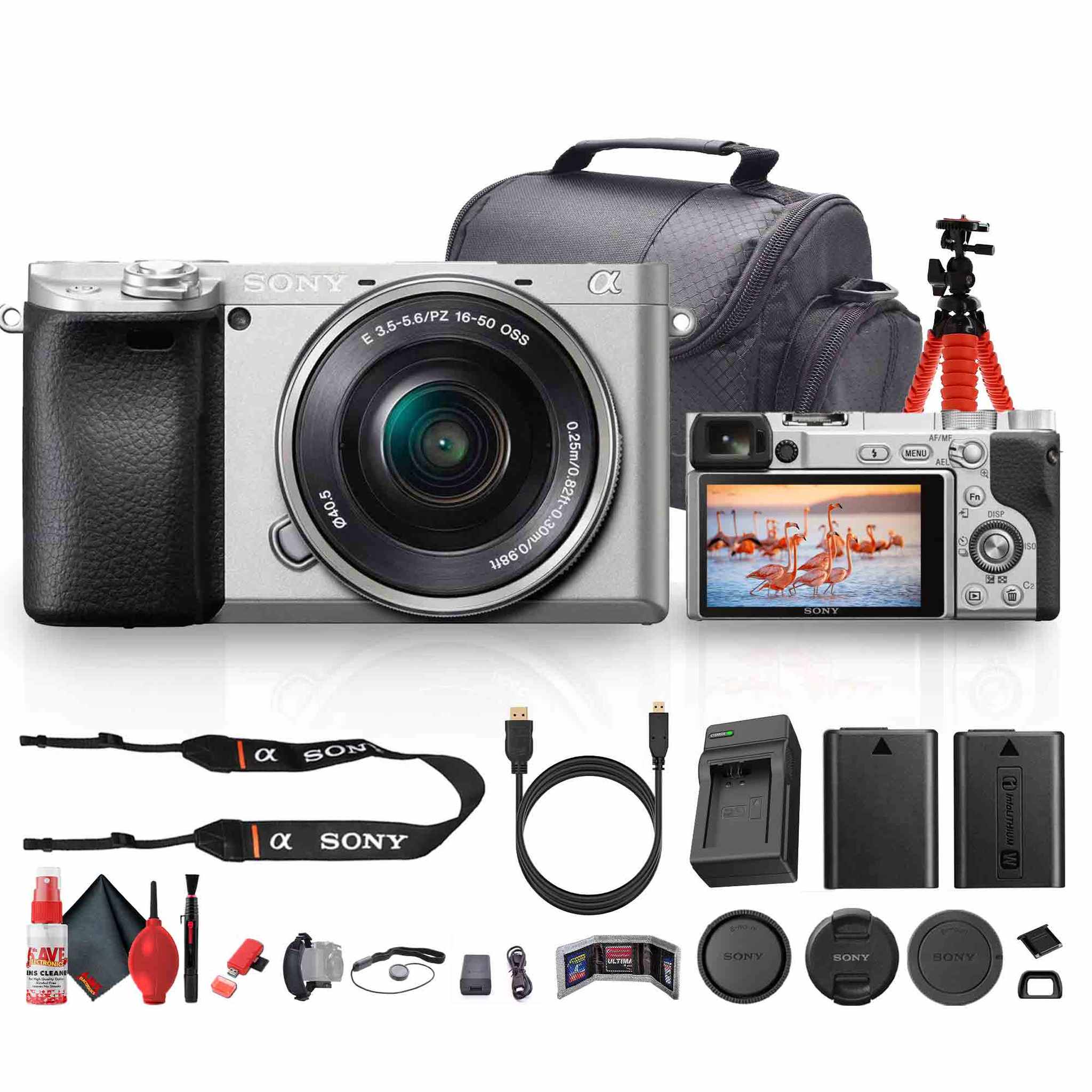 Sony a6400 Mirrorless Camera with 16-50mm f/3.5-5.6 II Lens Silver - Bundle