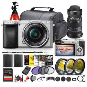 Sony a6400 Mirrorless Camera with 16-50mm f/3.5-5.6 II Lens Silver - Bundle