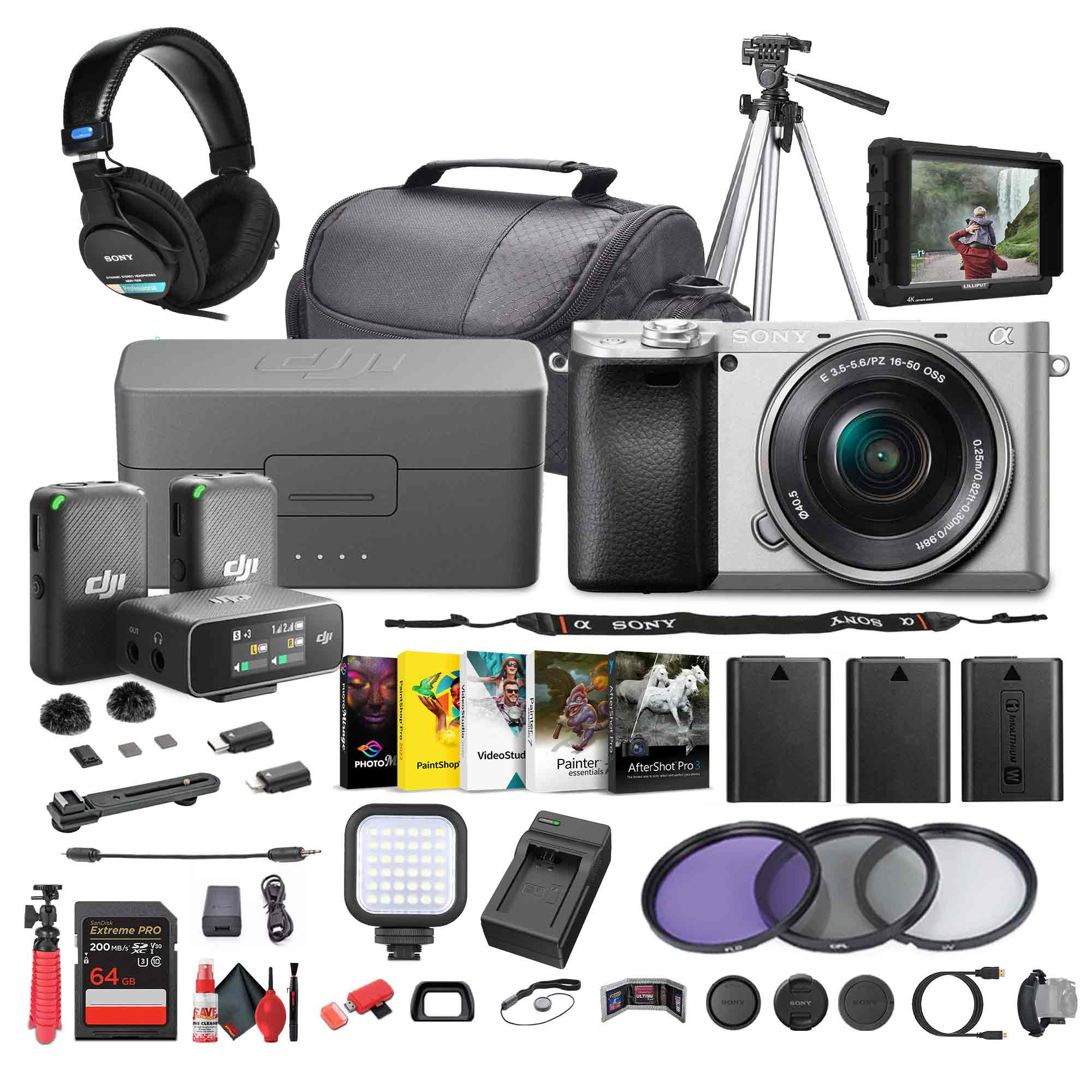 Sony a6400 Mirrorless Camera with 16-50mm f/3.5-5.6 II Lens (Silver) - Bundle