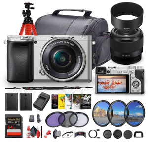 Sony a6400 Mirrorless Camera with 16-50mm f/3.5-5.6 II Lens Silver - Bundle