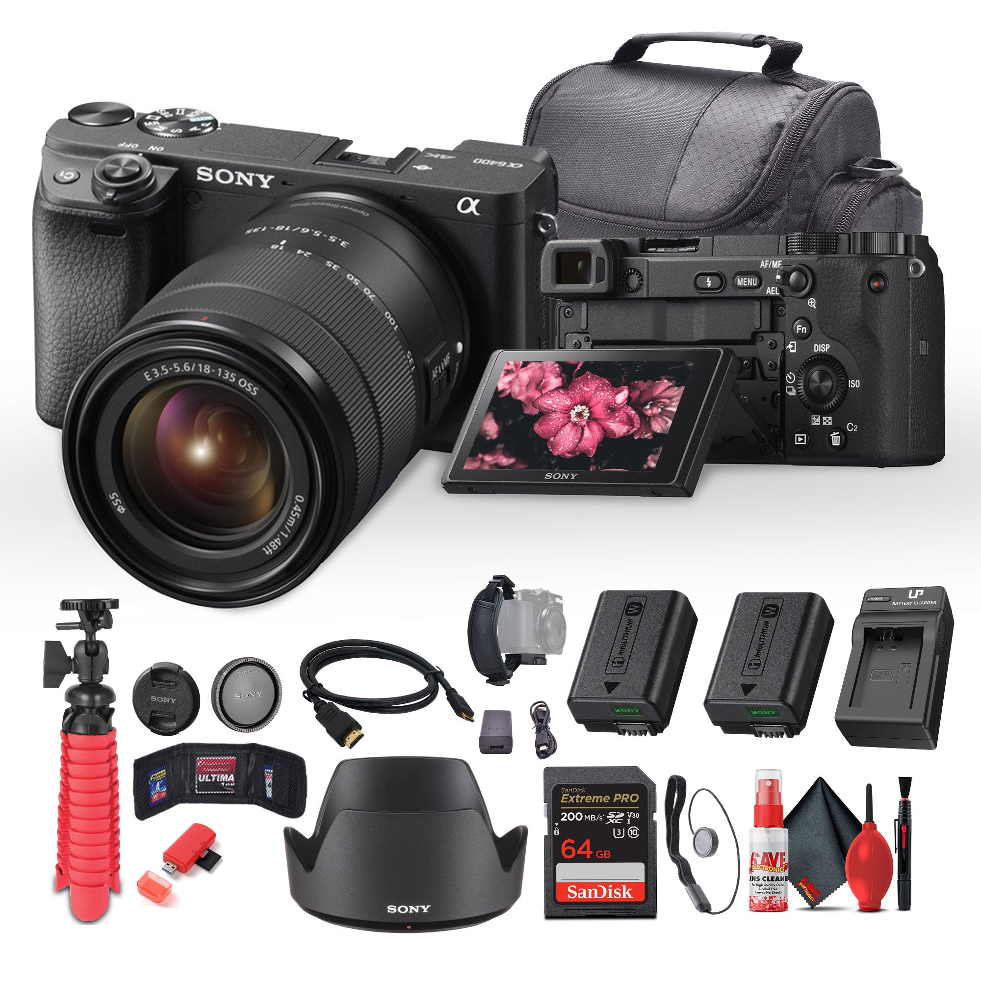 Sony a6400 Mirrorless Camera with 18-135mm Lens with Real-Time Eye Auto Focus - Bundle