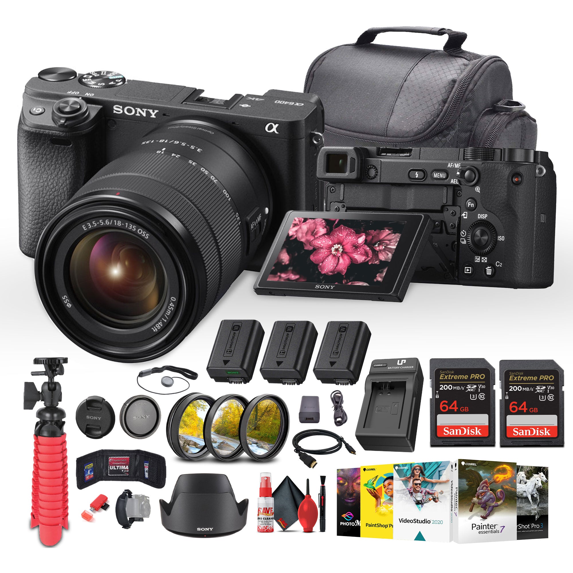 Sony a6400 Mirrorless Camera with 18-135mm Lens with Real-Time Eye Auto Focus - Bundle