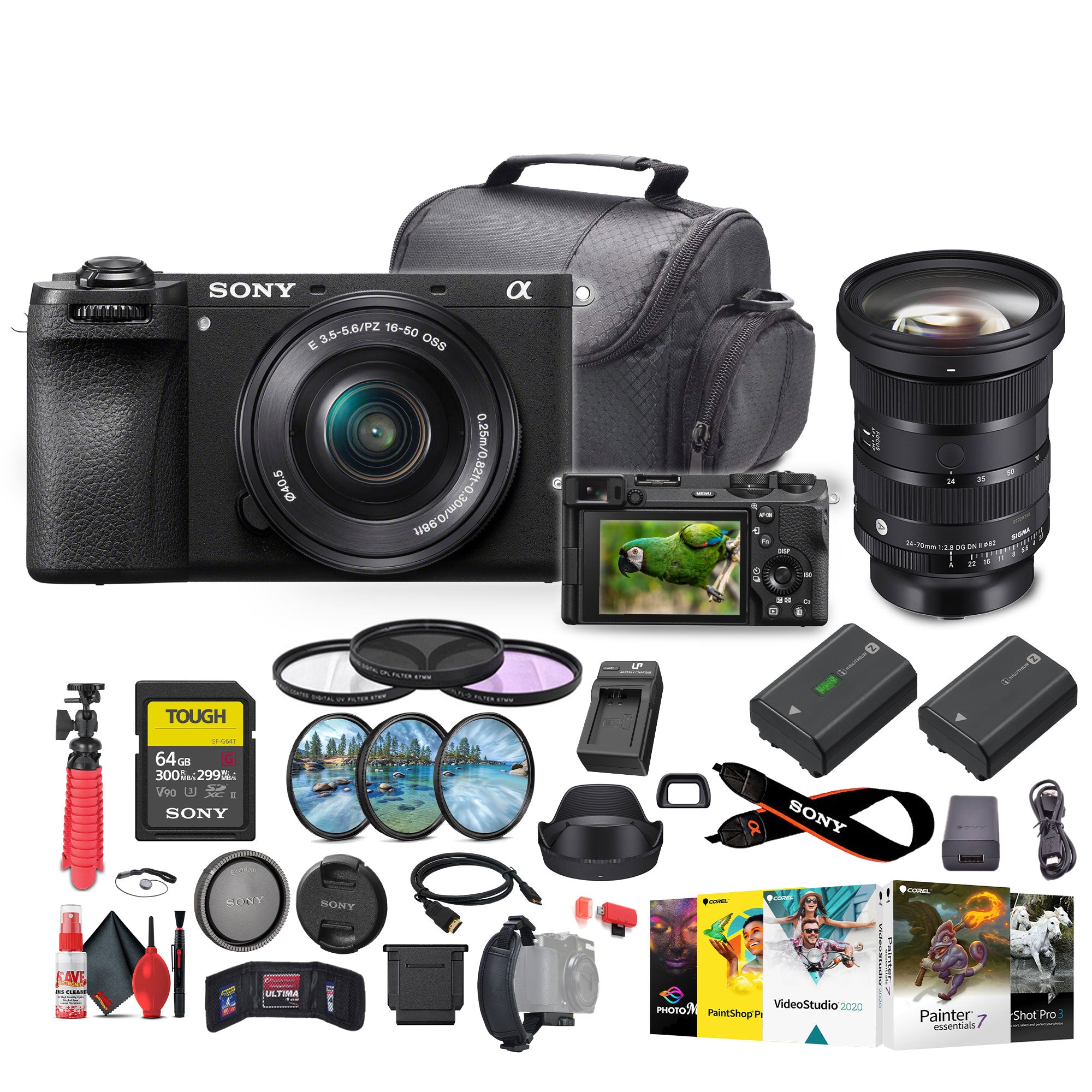 Sony a6700 Mirrorless Vlogger Camera With 16-50mm Lens + Sigma 24-70mm + More - Bundle