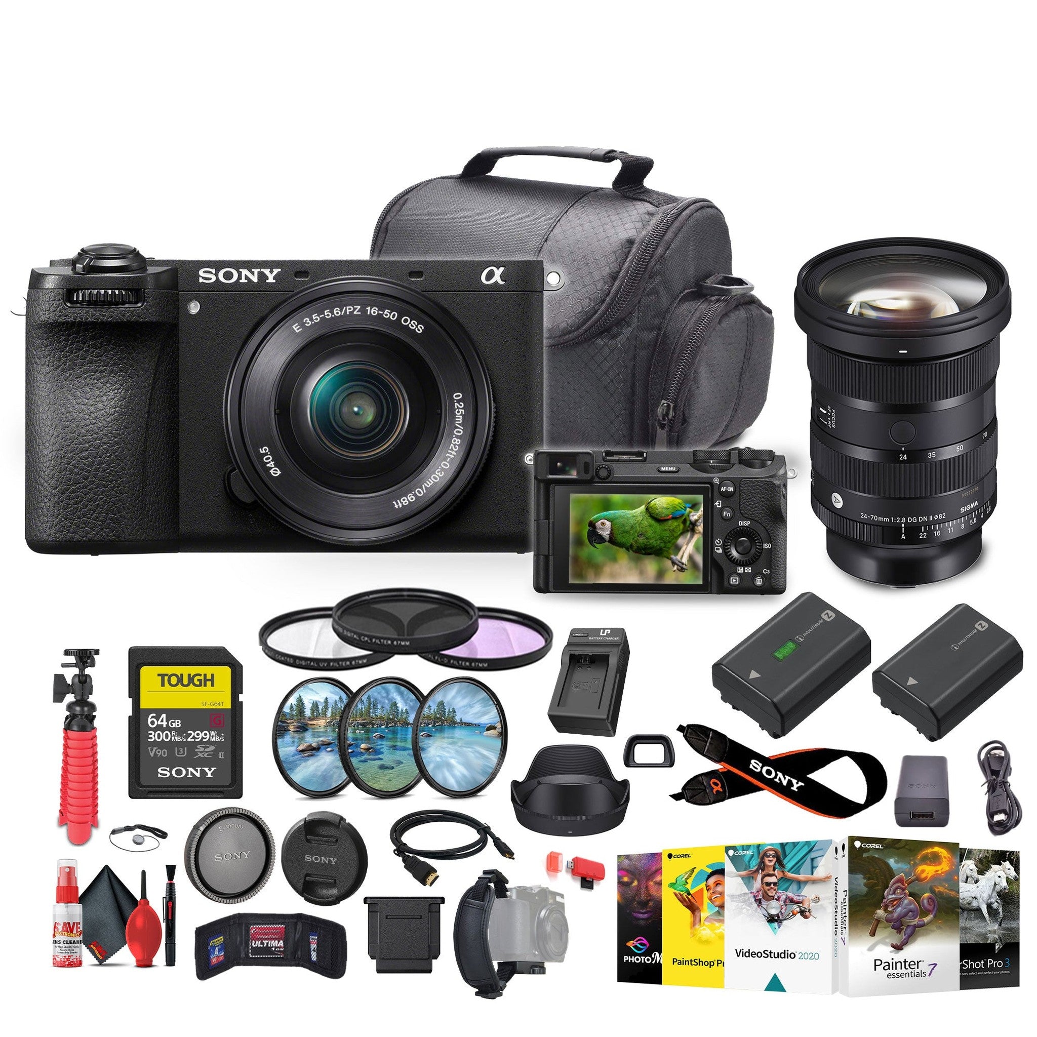 Sony a6700 Mirrorless Vlogger Camera With 16-50mm Lens + Sigma 24-70mm + More - Bundle Sony