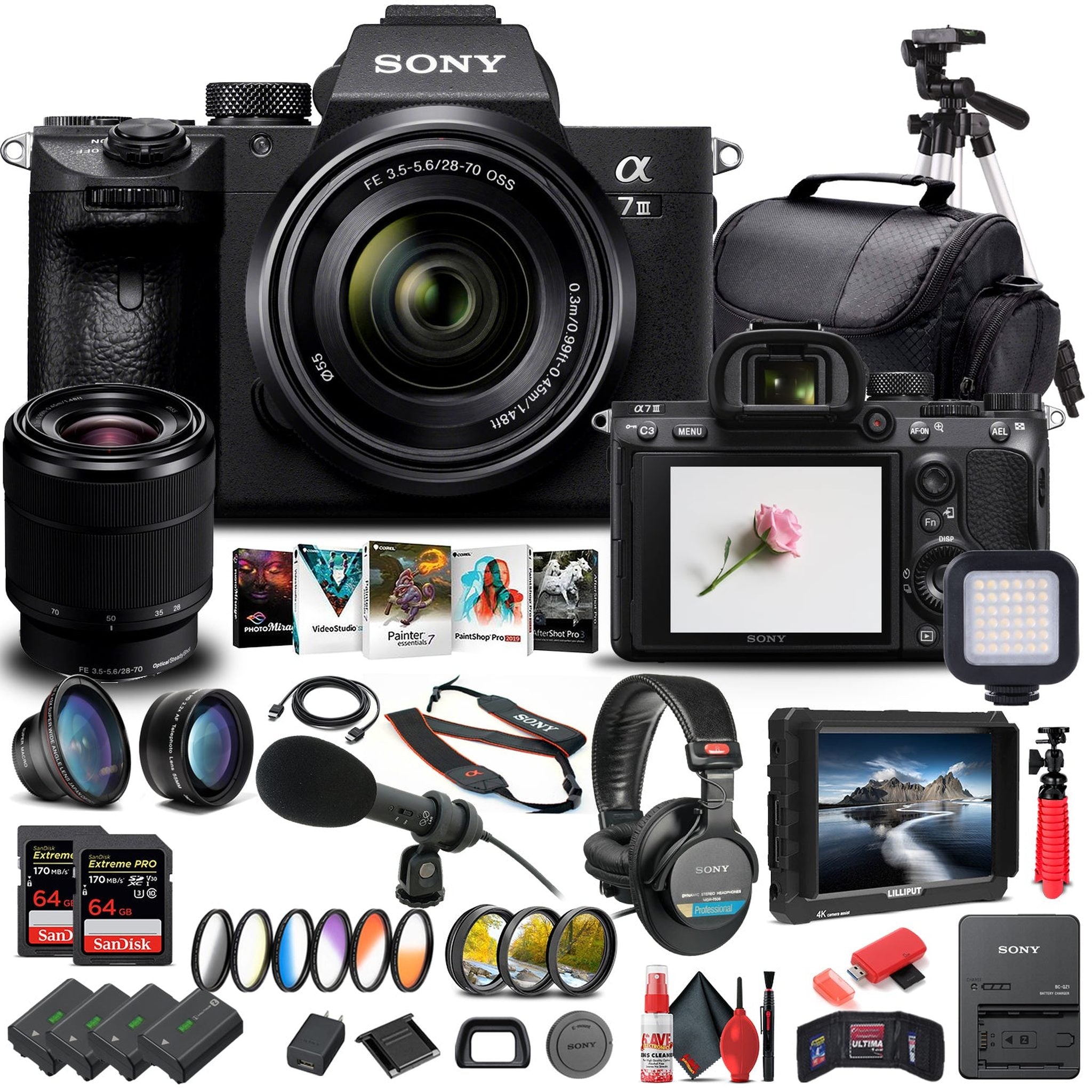 Sony Alpha a7 III Mirrorless Camera W/ 28-70mm Lens ILCE7M3K/B - Pro Bundle - Reconditioned Sony