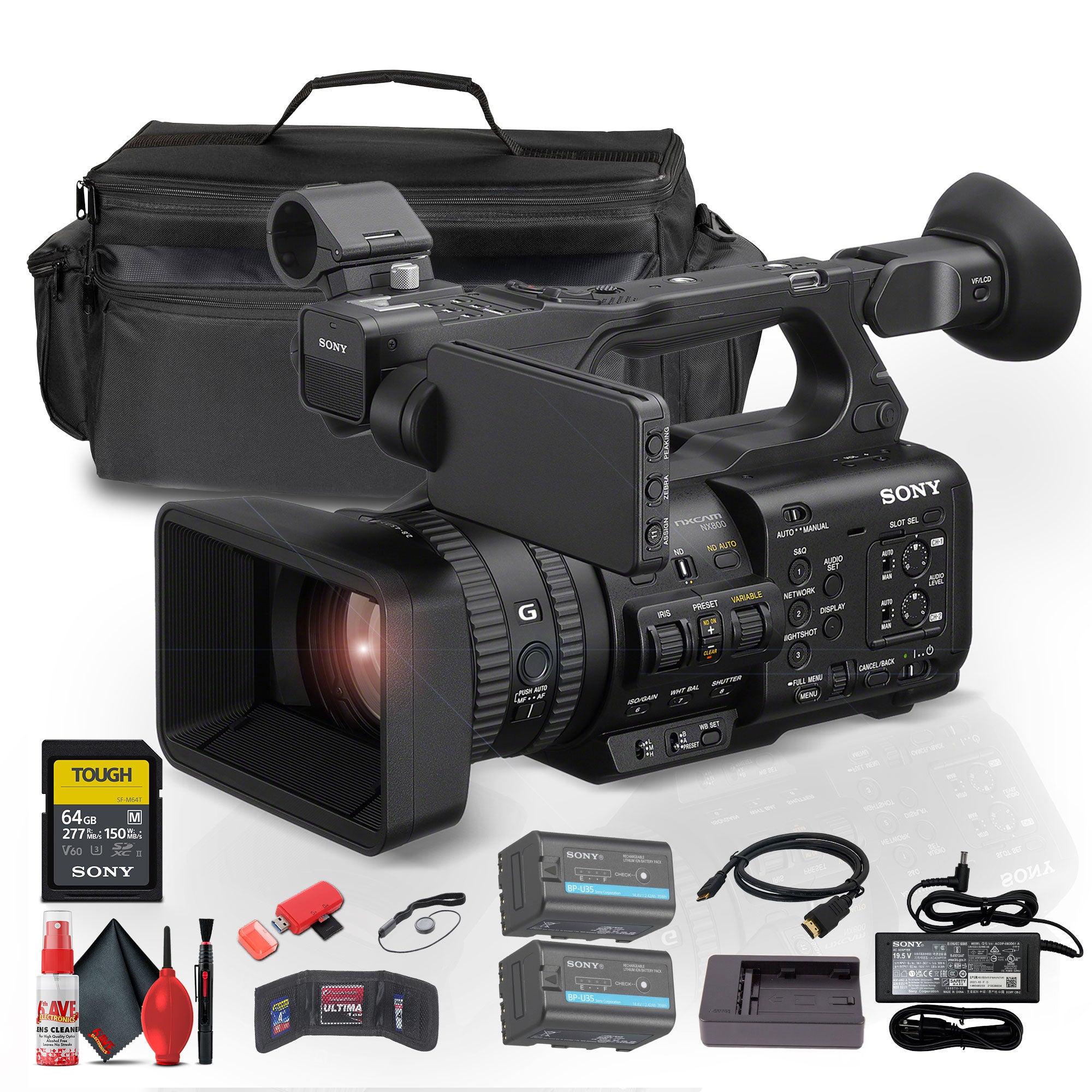 Sony PXW-Z200 XDCAM Camcorder + BP-U35 Battery + 64GB Card + Large Case + More