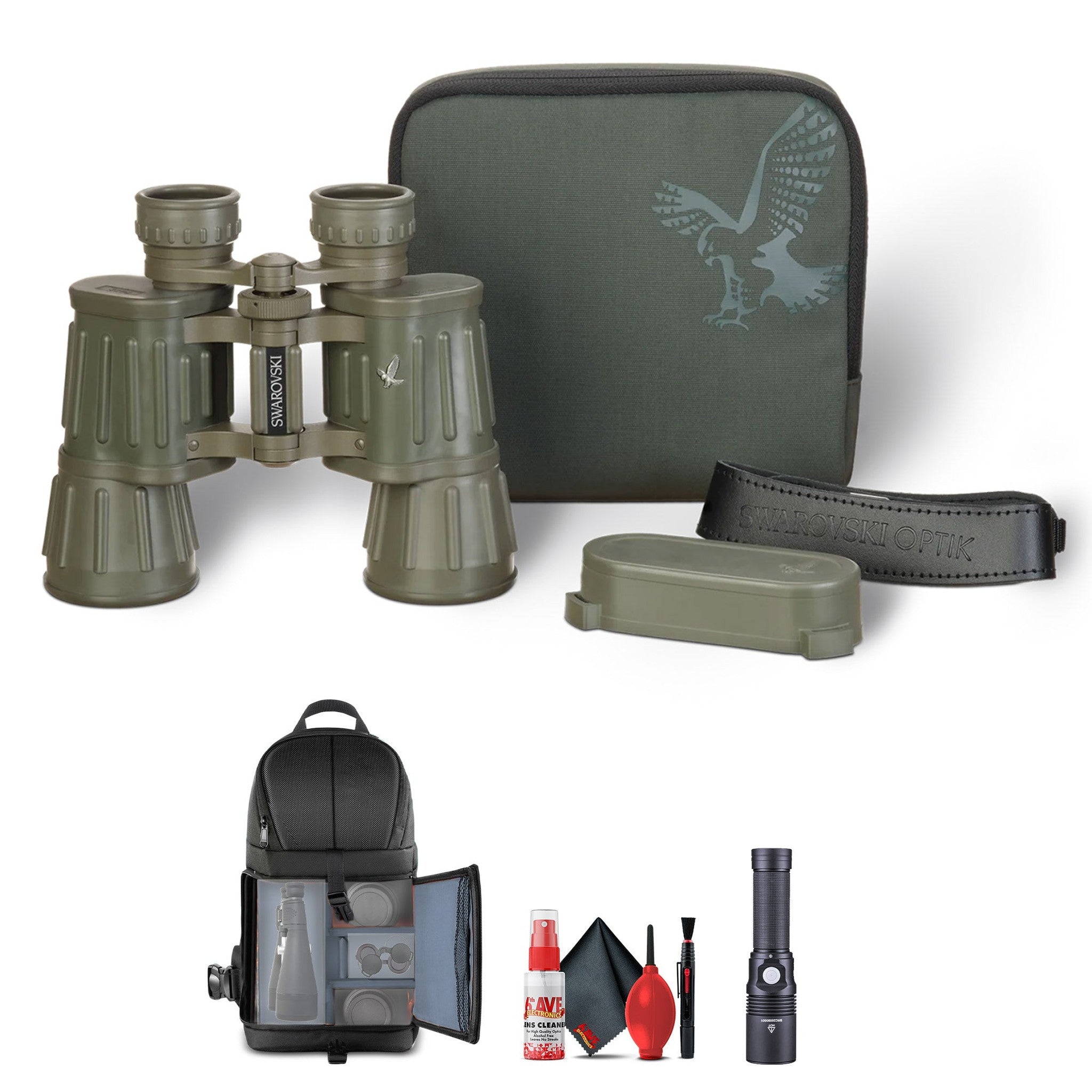 Swarovski Optik 7x42 Habicht GA Water Proof Porro Prism Binocular Green 54006 Bundle Swarovski