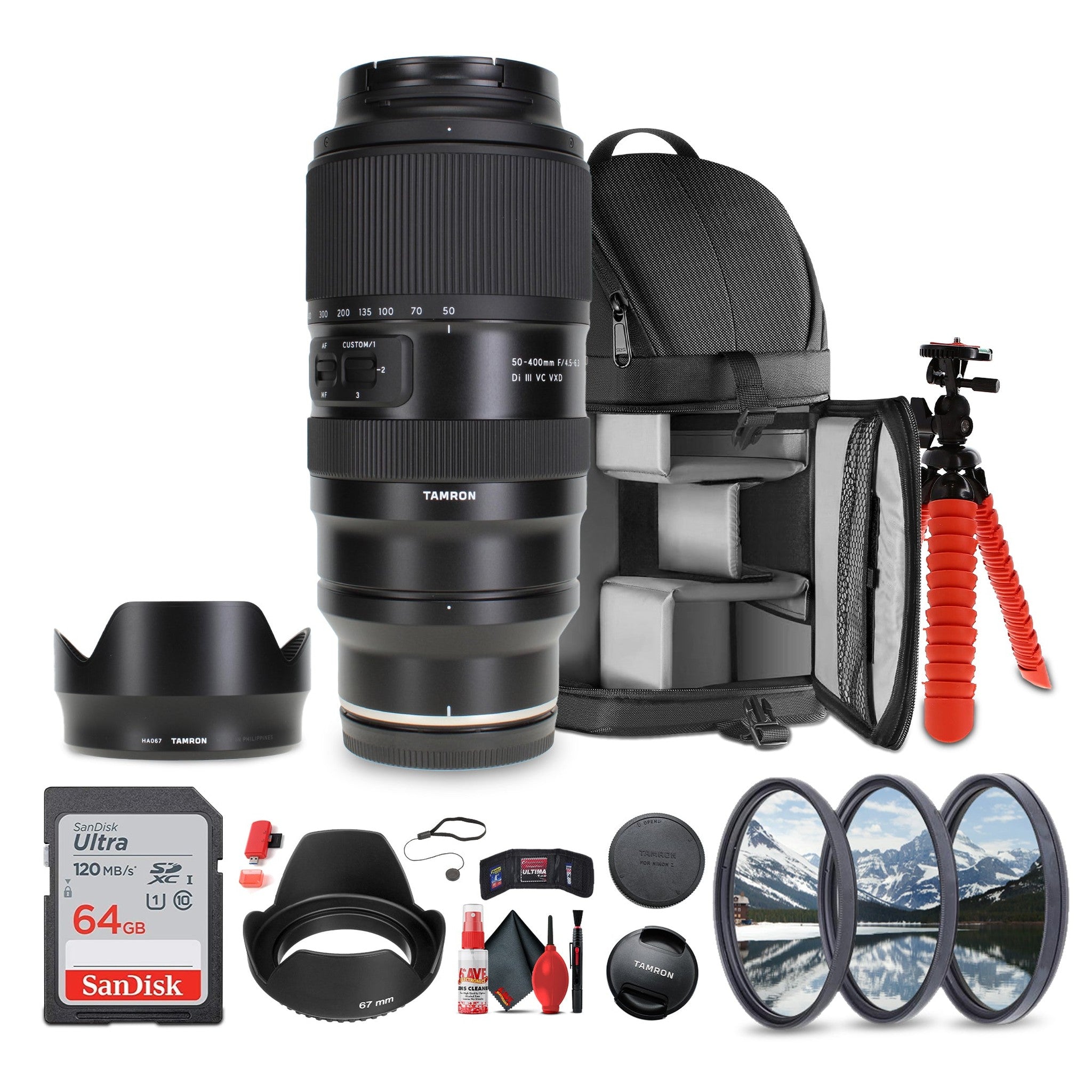Tamron 50-400mm f/4.5-6.3 Di III VC VXD Lens Nikon Z + Sling Backpack + More Tamron
