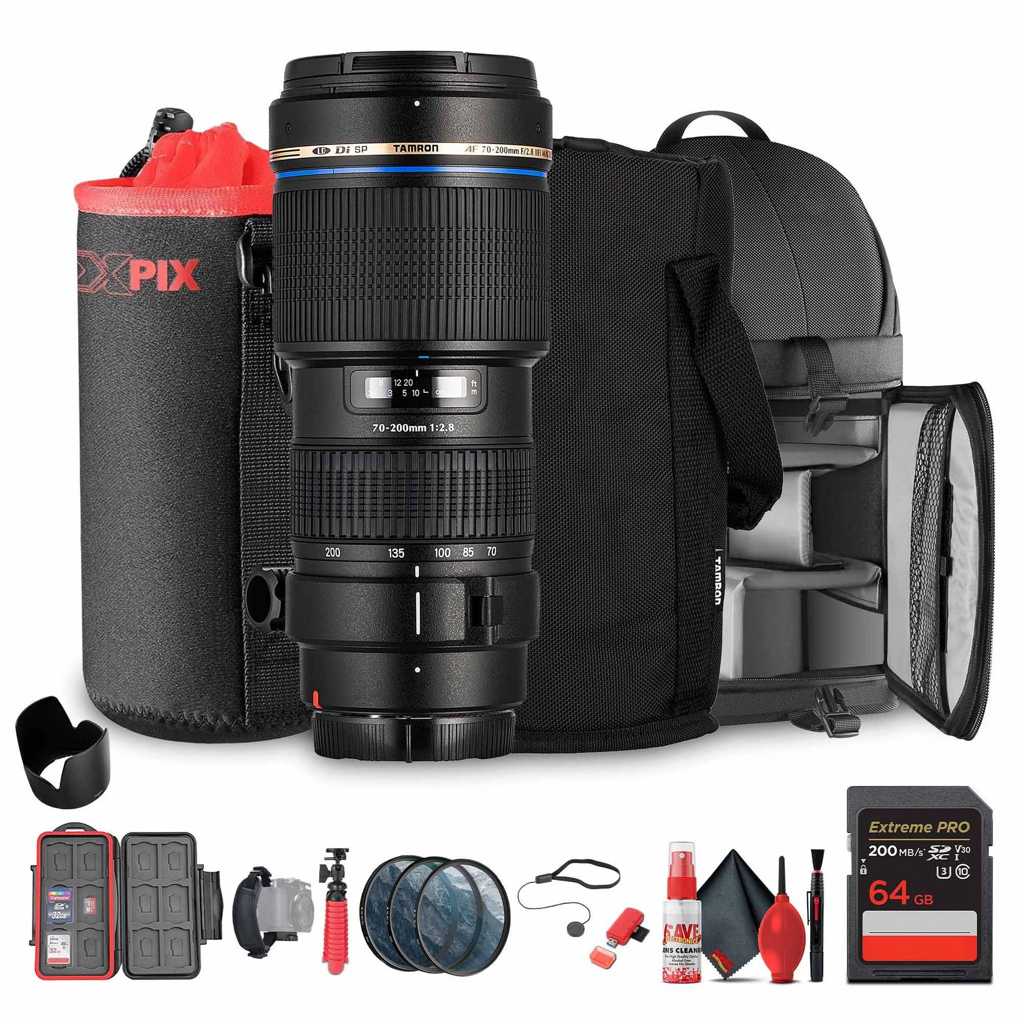 Tamron 70-200mm f/2.8 Di LD (IF) Macro AF Telephoto Lens + 64GB Card + Sling Bag + More