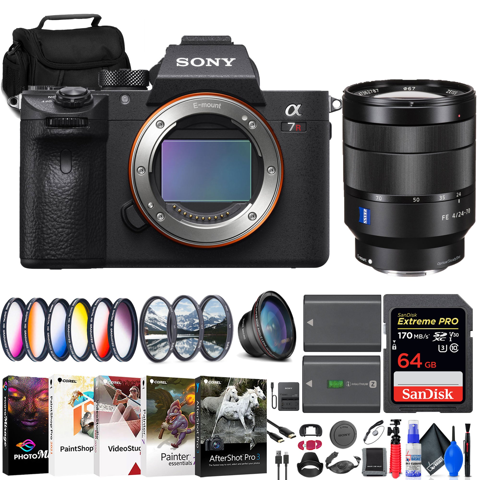 Sony a7R IIIA Mirrorless Camera + Sony FE 24-70mm Lens + 64GB Card + More