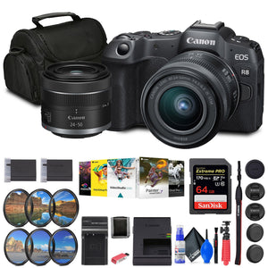 Canon EOS R8 Mirrorless Camera with RF 24-50mm Lens + 64GB Card + Bag + Charger + Battery + More Canon