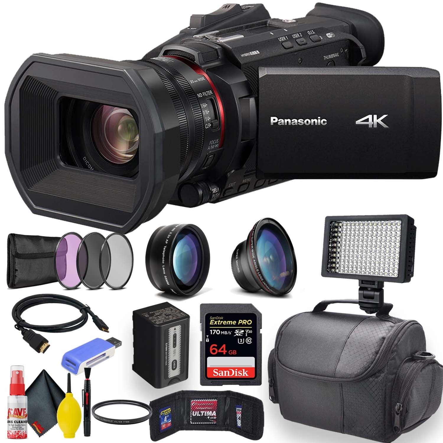 Panasonic HC-X1500 4K Professional Camcorder W/ 24x Optical Zoom Advanced Bundle