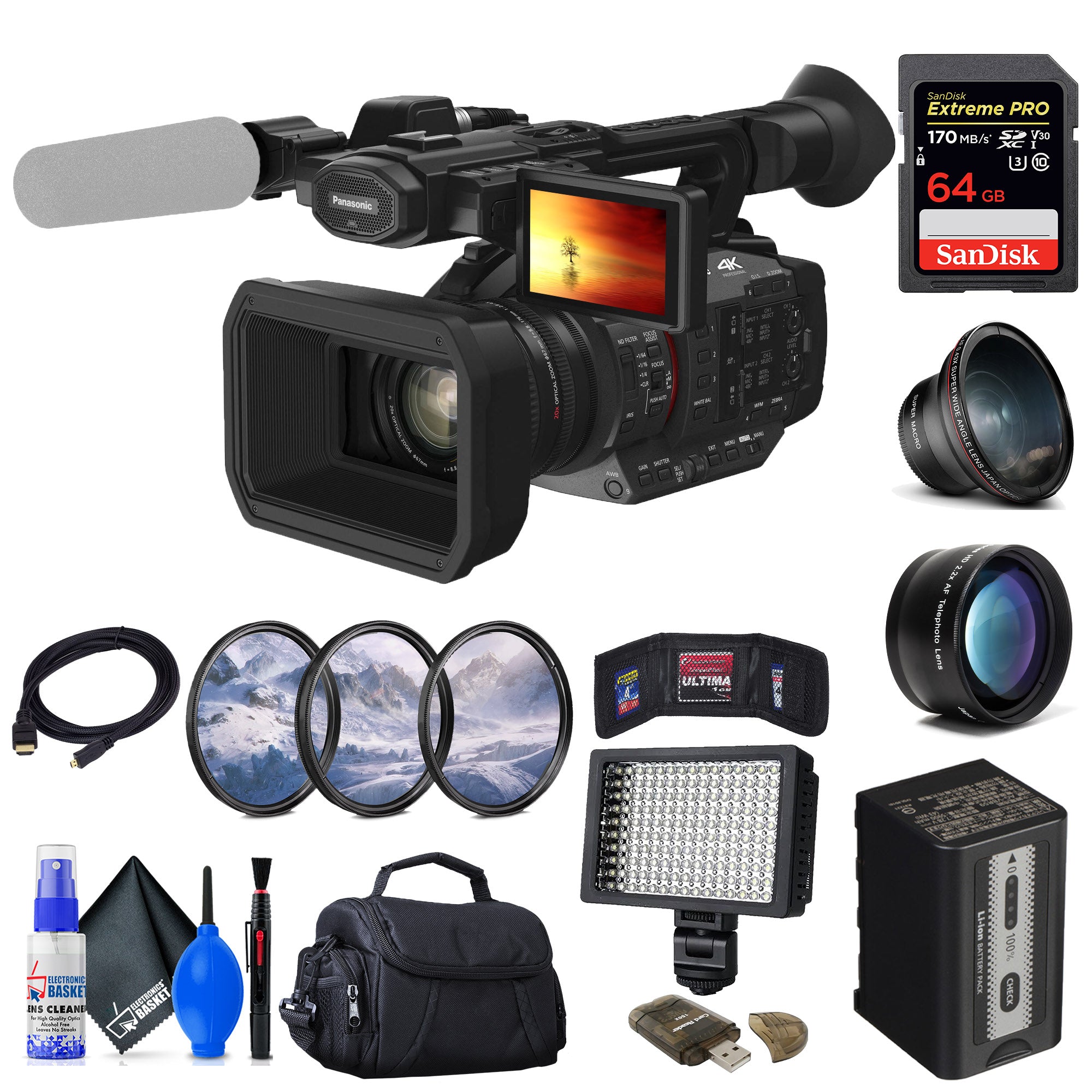 Panasonic HC-X20 4K Mobile Camcorder with Rich Connectivity + 64GB Card + More