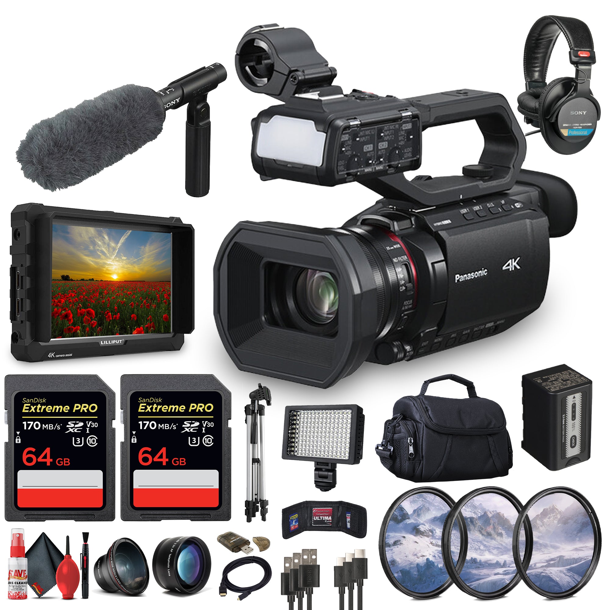 Panasonic AG-CX20 4K Professional Compact Camcorder with Rich Connectivity + 4K Monitor + More