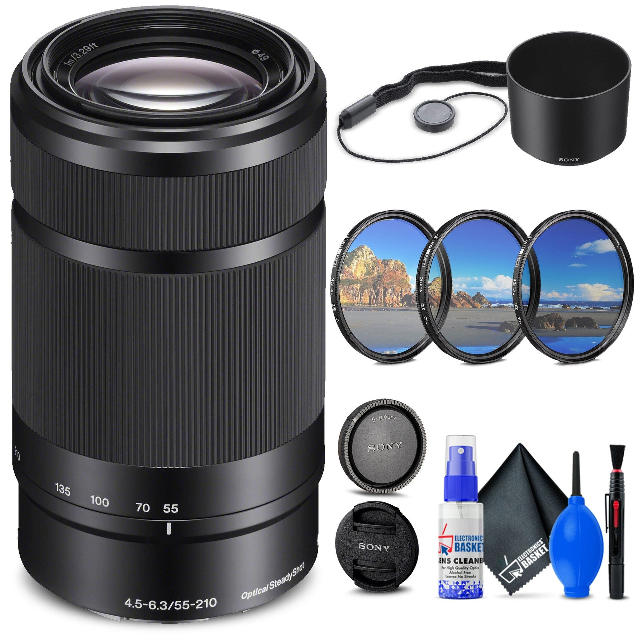 Sony E 55-210mm f/4.5-6.3 OSS Lens + Filter Kit + Cap Keeper + Cleaning Kit