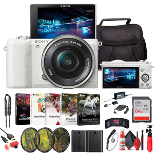 Sony Alpha a5100 Mirrorless Digital Camera White with 16-50mm Lens + 64GB Card + More