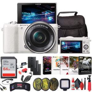 Sony Alpha a5100 Mirrorless Digital Camera White with 16-50mm Lens + 64GB Card + More
