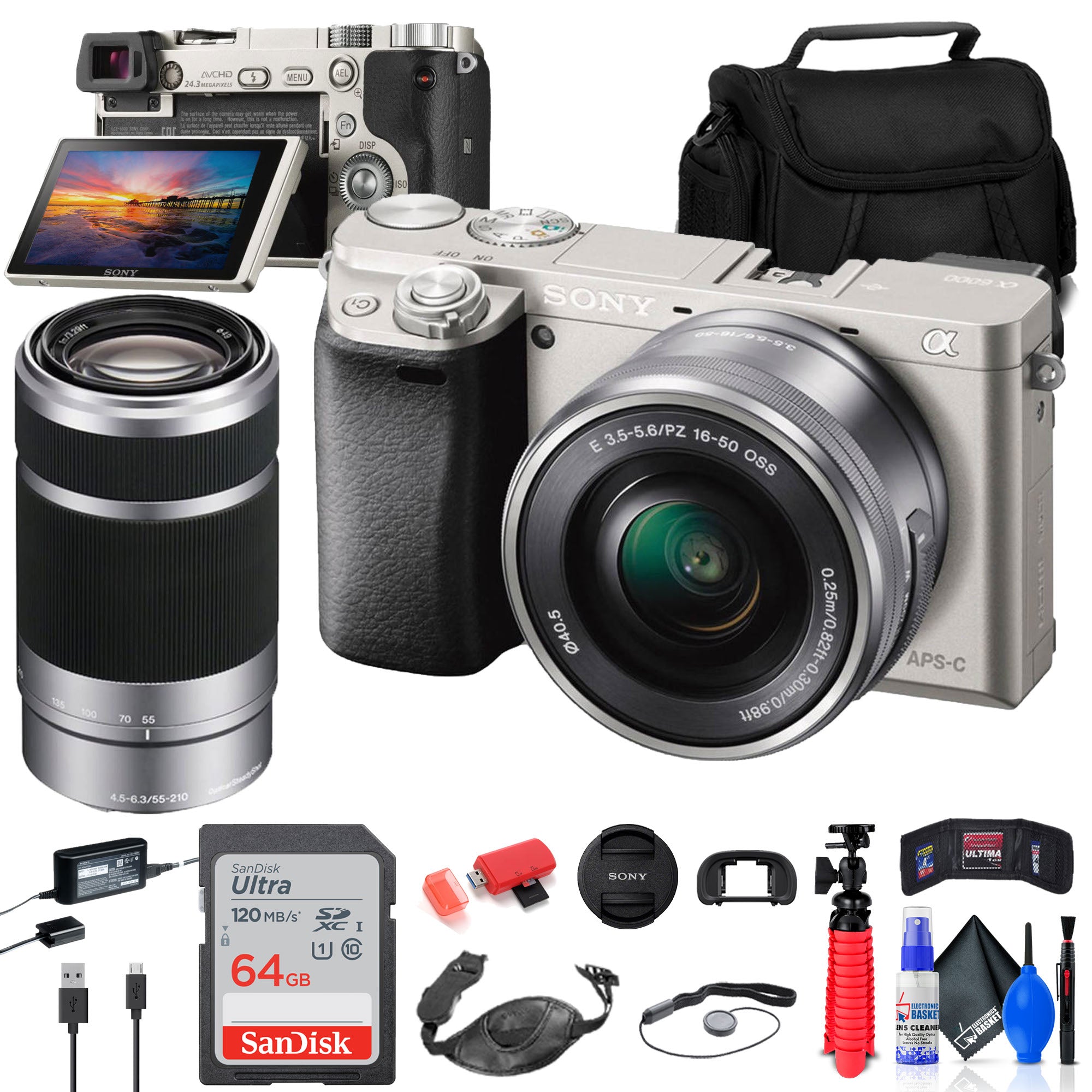 Sony Alpha a6000 Mirrorless Camera with 16-50mm and 55-210mm Lenses + More