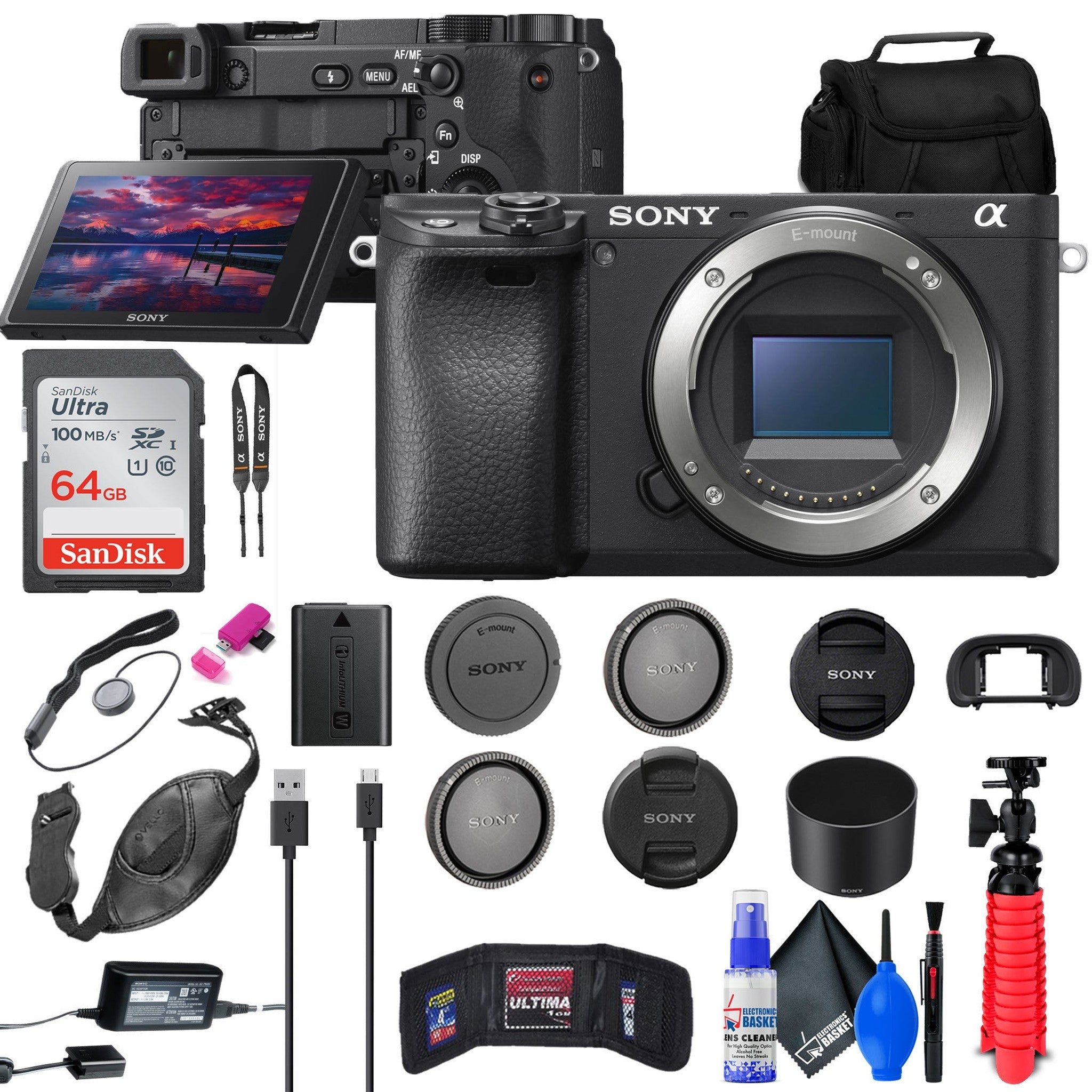 Sony a6400 Mirrorless Camera + 64GB Card + Card Reader + Case + More