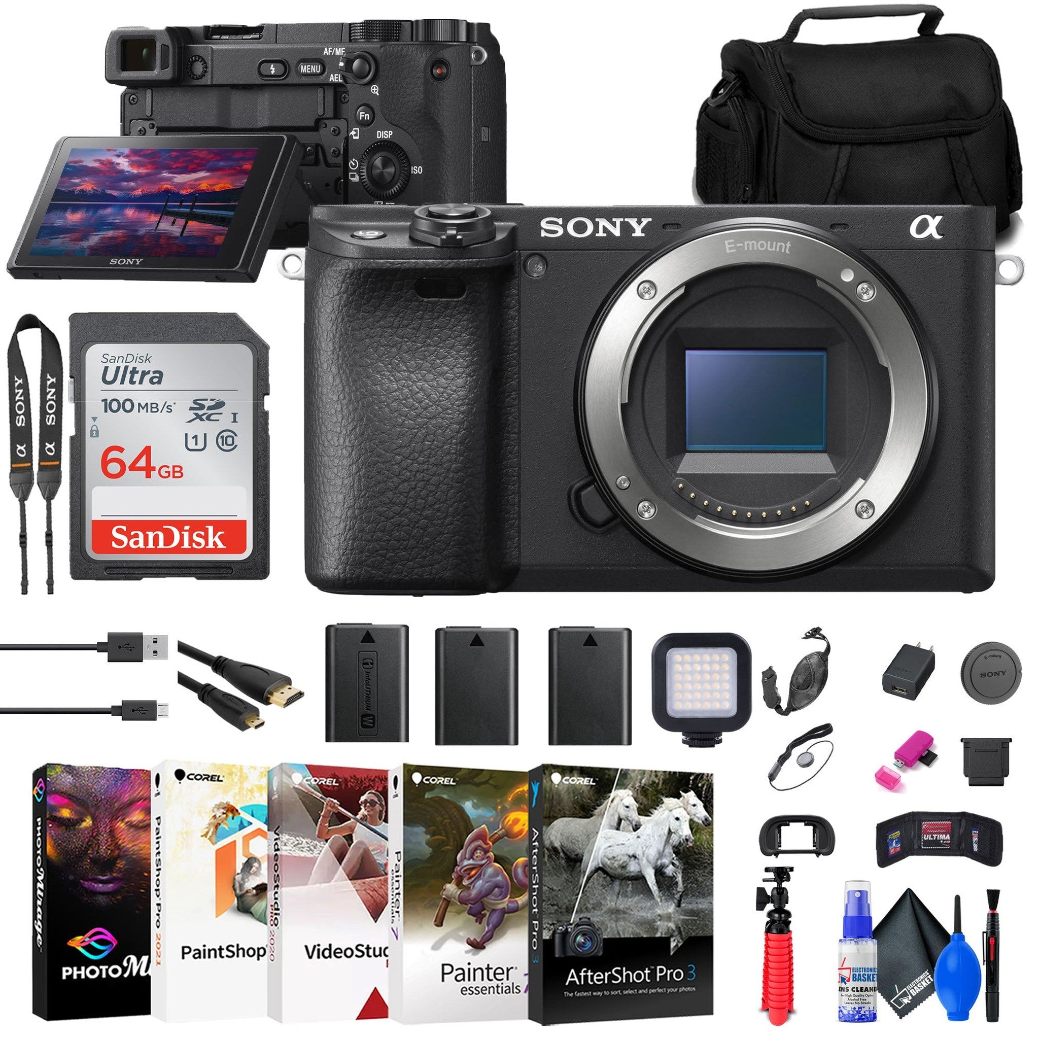 Sony a6400 Mirrorless Camera + 64GB Card + 2 x NPF-W50 Battery + More Sony