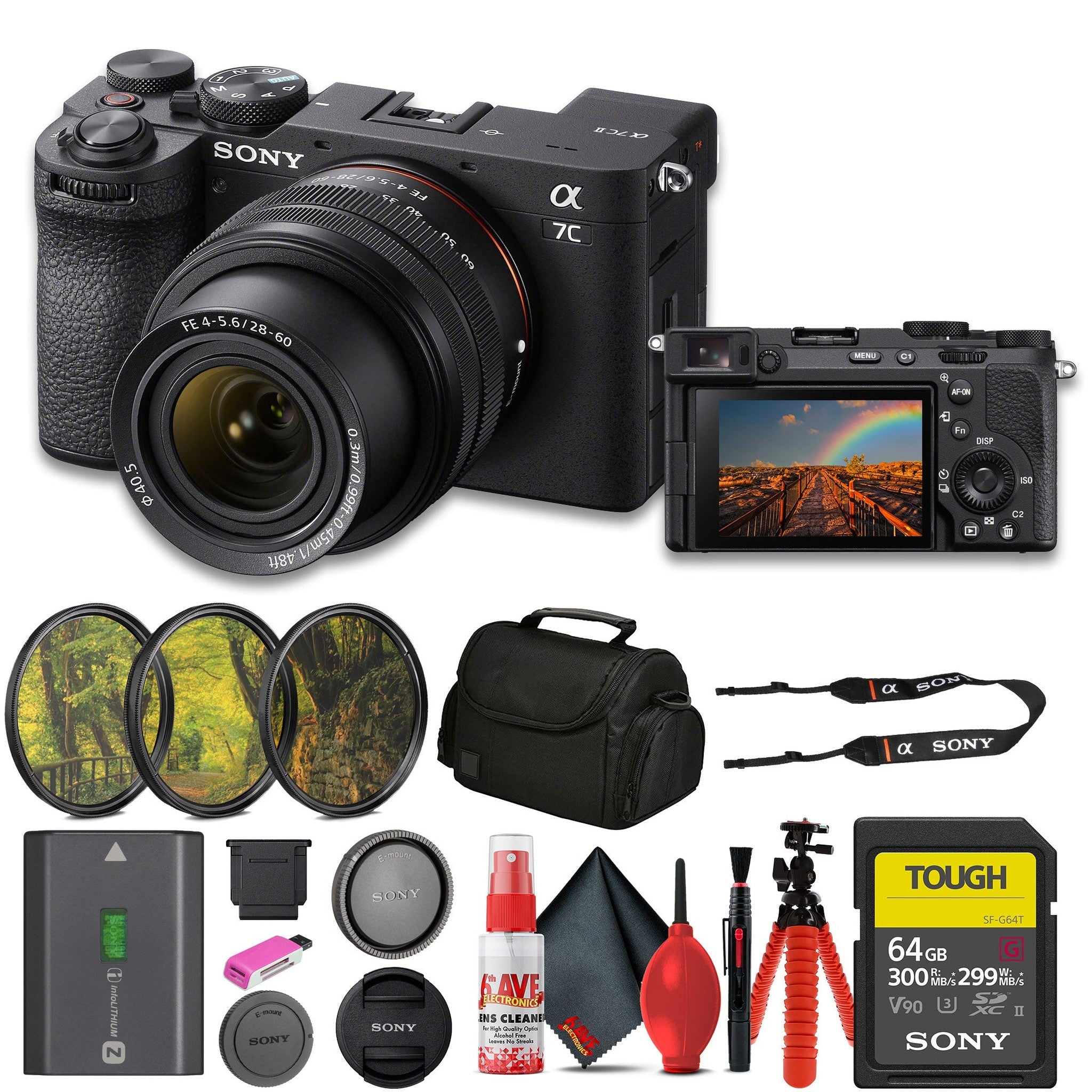Sony a7C II Mirrorless Camera with 28-60mm Lens ILCE-7CM2L/B + 64GB SF-G Tough Card Sony