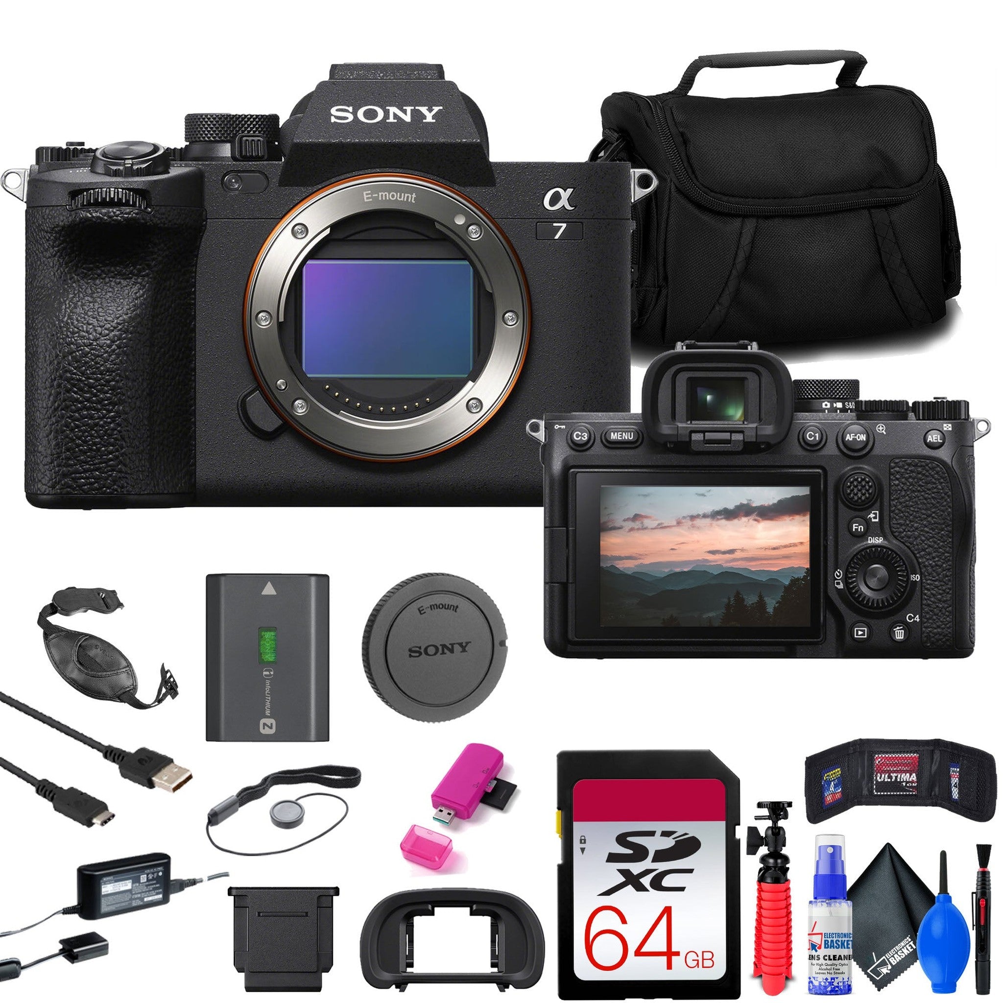 Sony a7 IV Mirrorless Camera + 64GB Card + Bag + Card Reader + Tripod + More