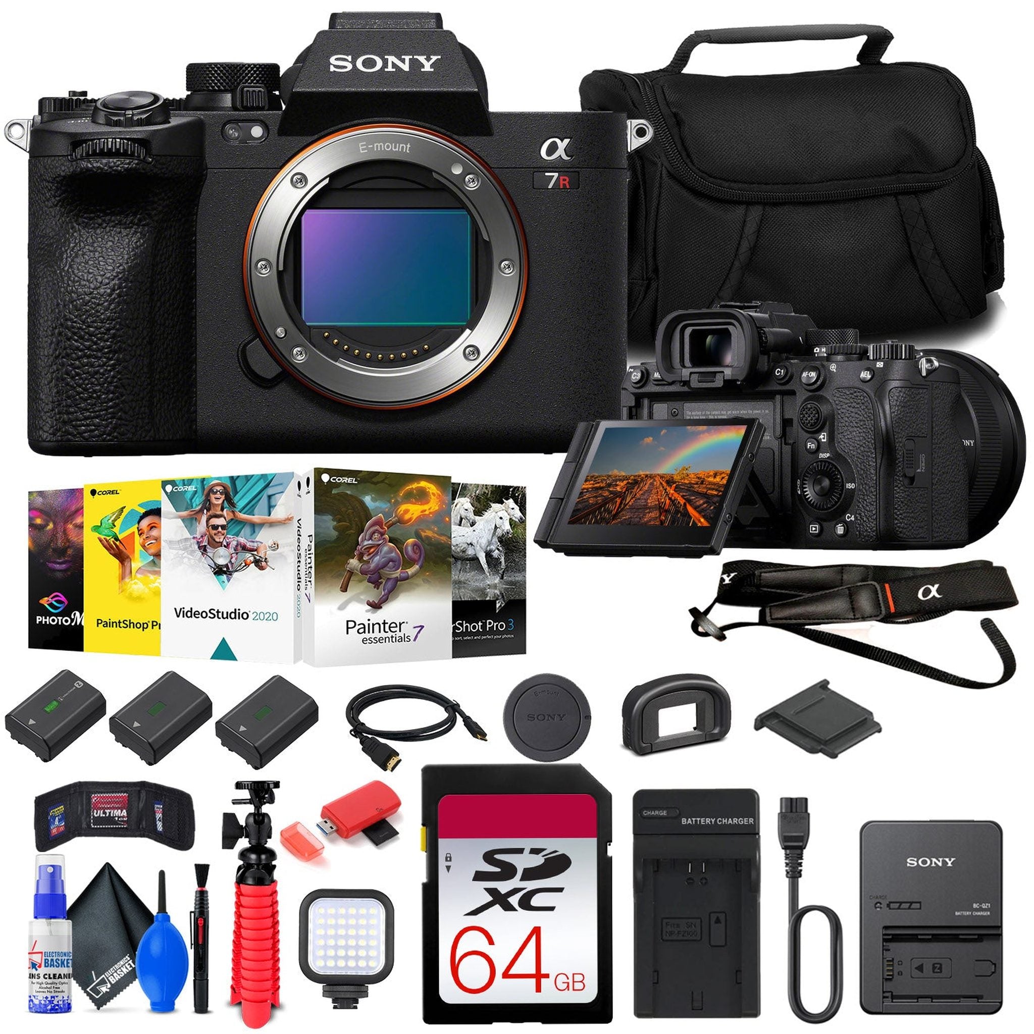 Sony a7R V Mirrorless Camera + 64GB Card + Corel Photo Software + Bag + 2 x NP-FZ100 + More