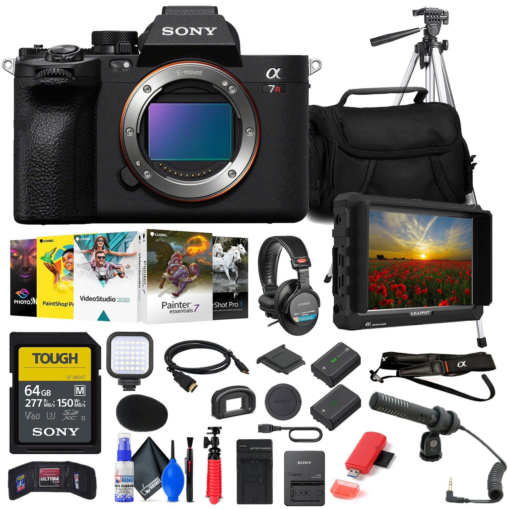 Sony a7R V Mirrorless Camera + 4K Monitor + Headphones + Mic + 64GB Card + More Sony