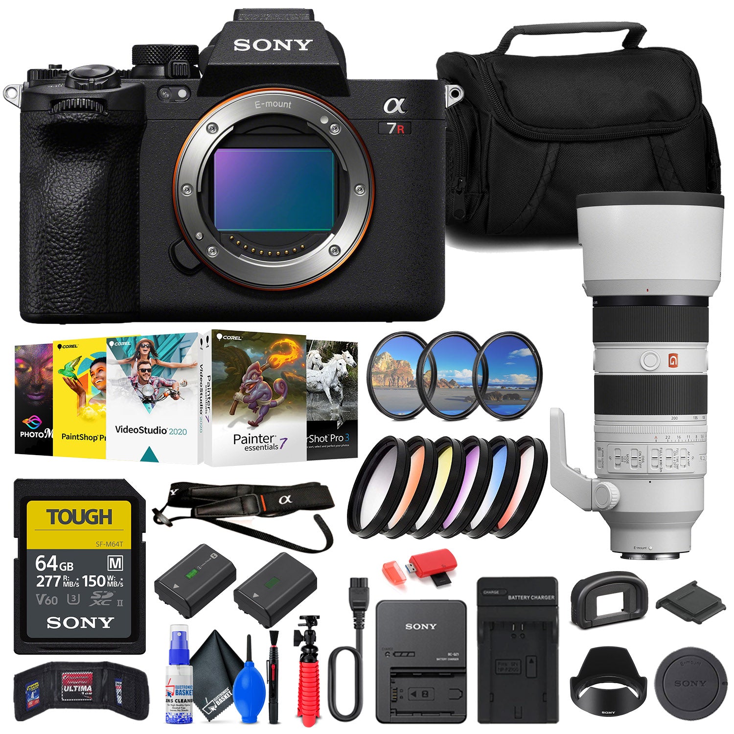 Sony a7R V Mirrorless Camera + Sony FE 70-200mm Lens + 64GB Card + Filter Kit + More