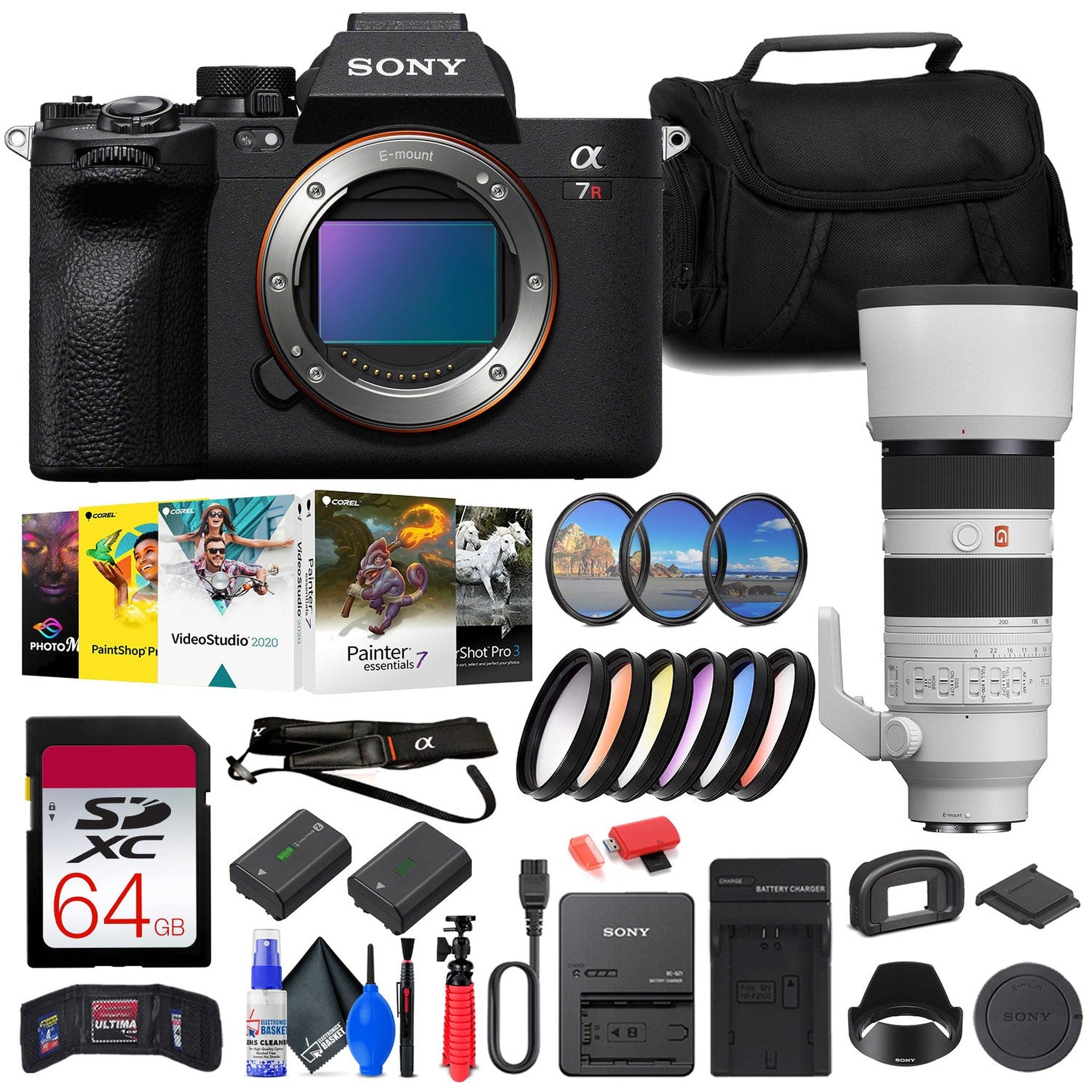 Sony a7R V Mirrorless Camera + Sony FE 70-200mm Lens + 64GB Card + Filter Kit + More