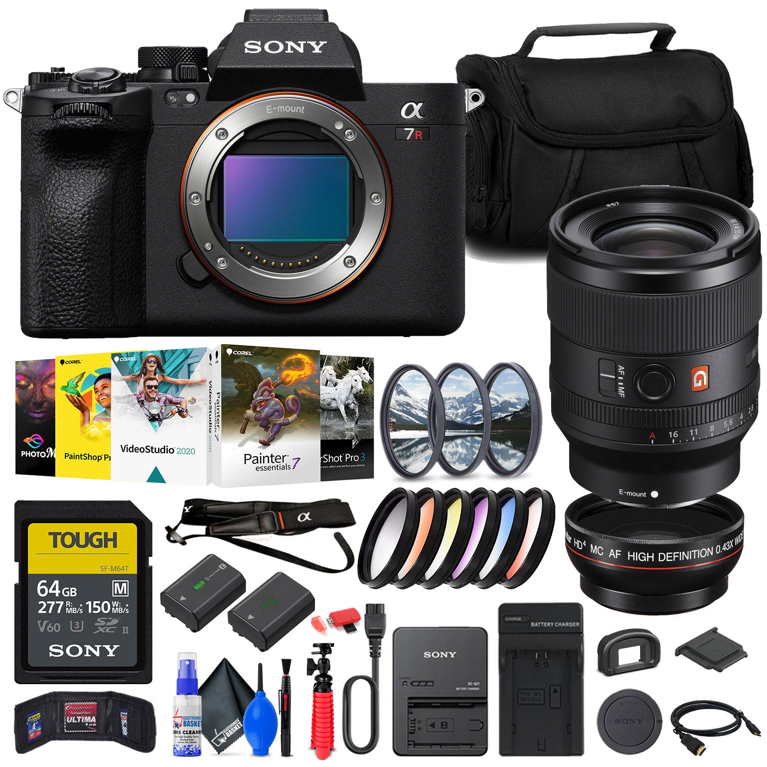 Sony a7R V Mirrorless Camera + Sony FE 35mm Lens + 64GB Card + Filter Kit + More