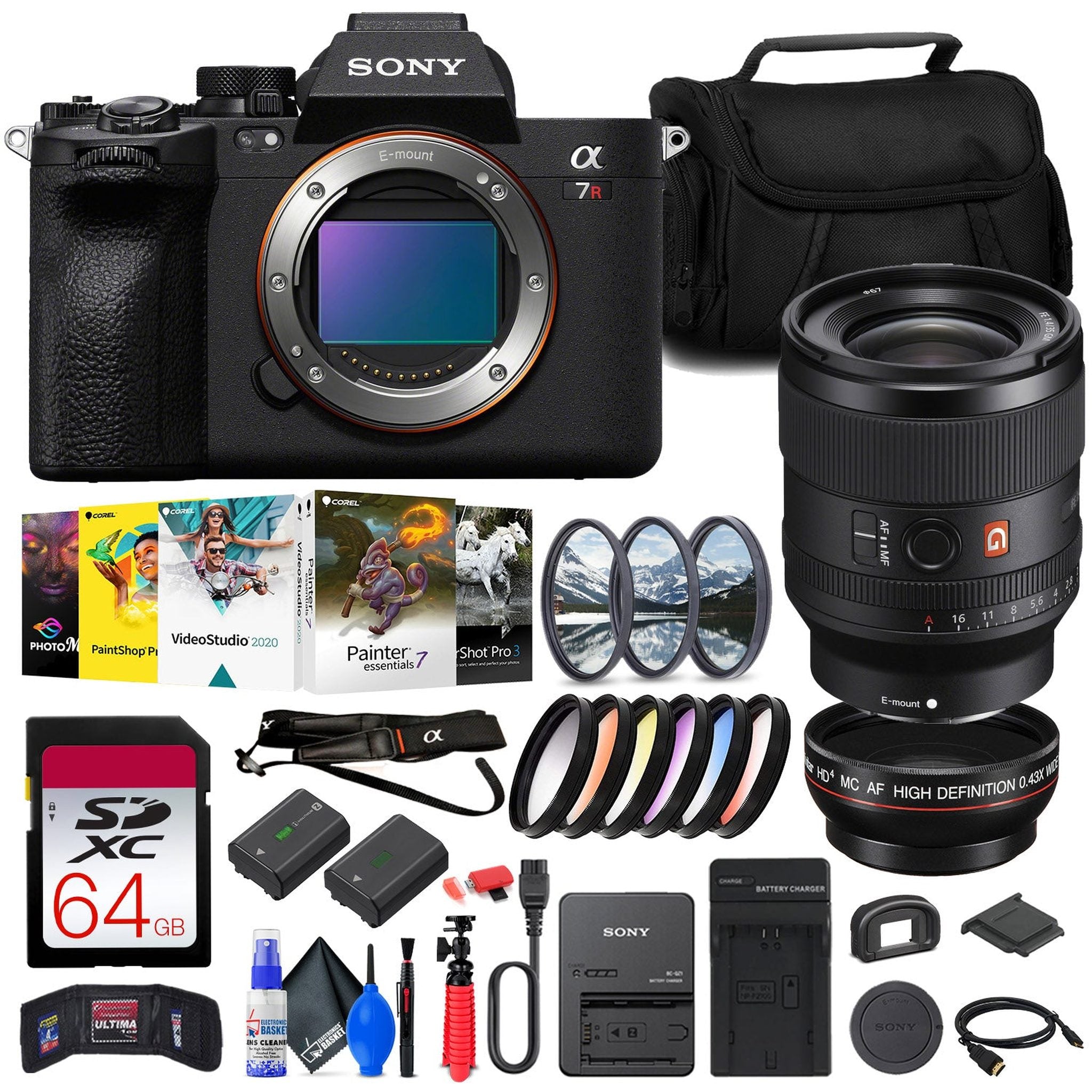 Sony a7R V Mirrorless Camera + Sony FE 35mm Lens + 64GB Card + Filter Kit + More
