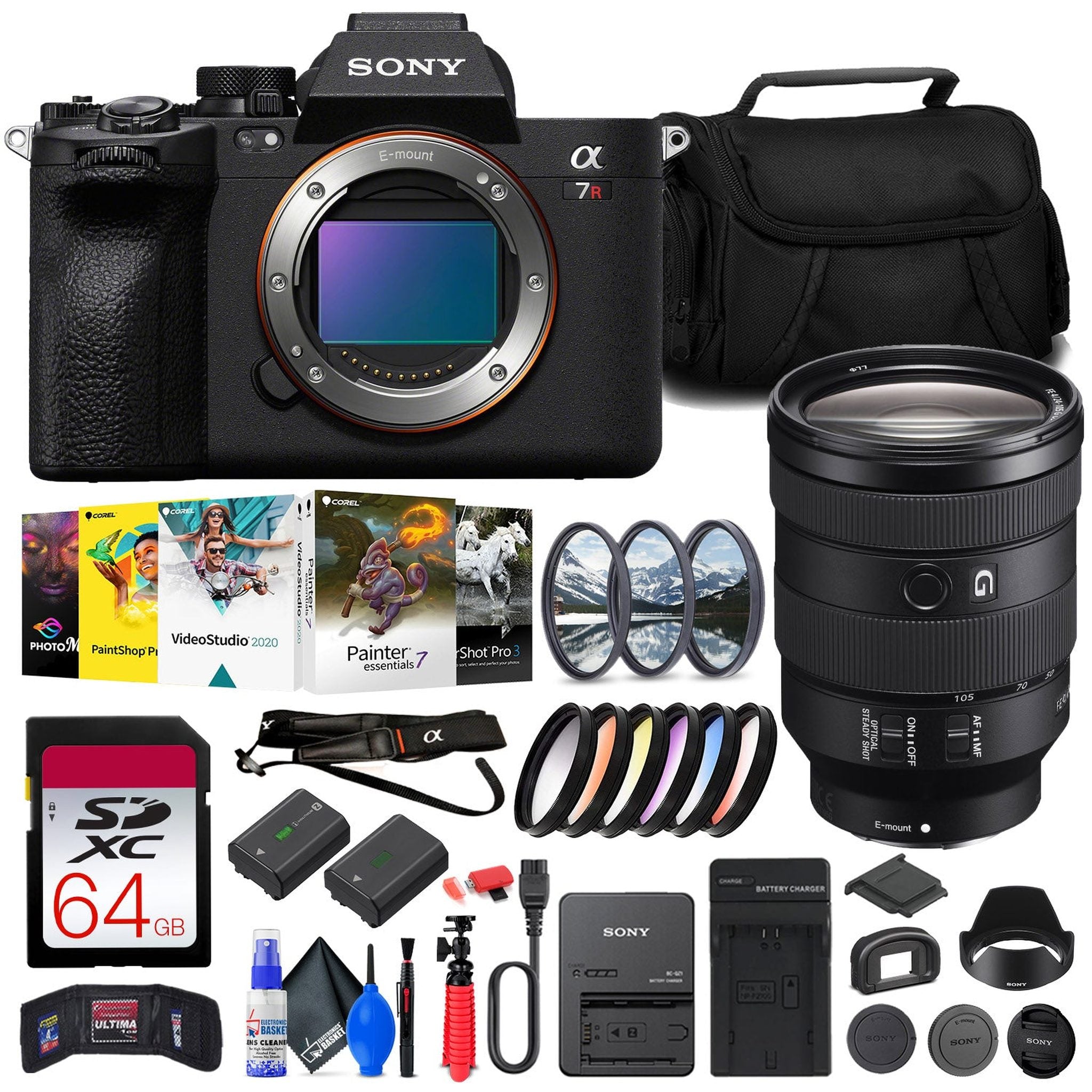 Sony a7R V Mirrorless Camera + Sony FE 24-105mm Lens + 64GB Card + Filter Kit + Bag + More