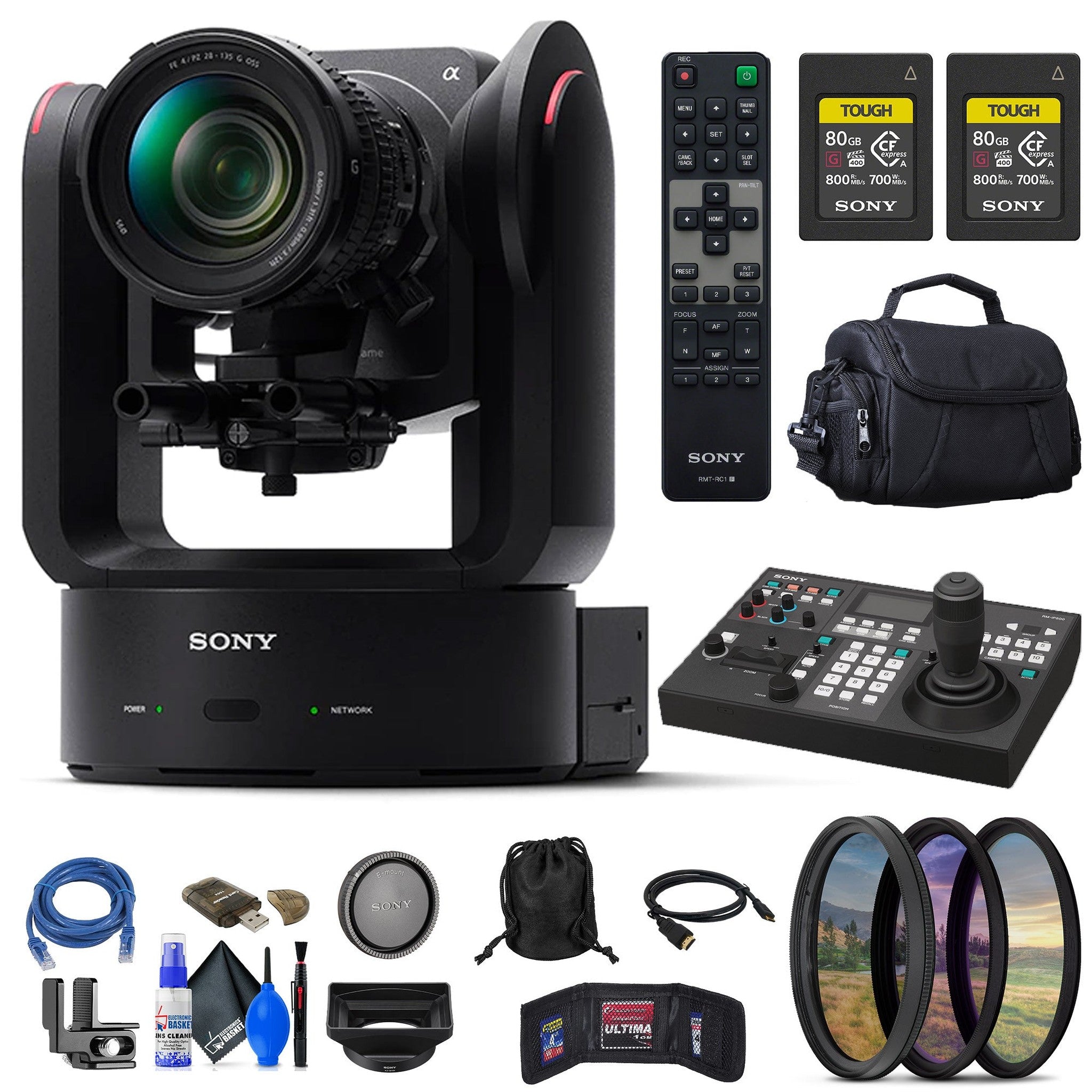 Sony FR7 Cinema Line PTZ Camera Kit with 28-135mm Zoom Lens + Sony RM-IP50 + More Sony