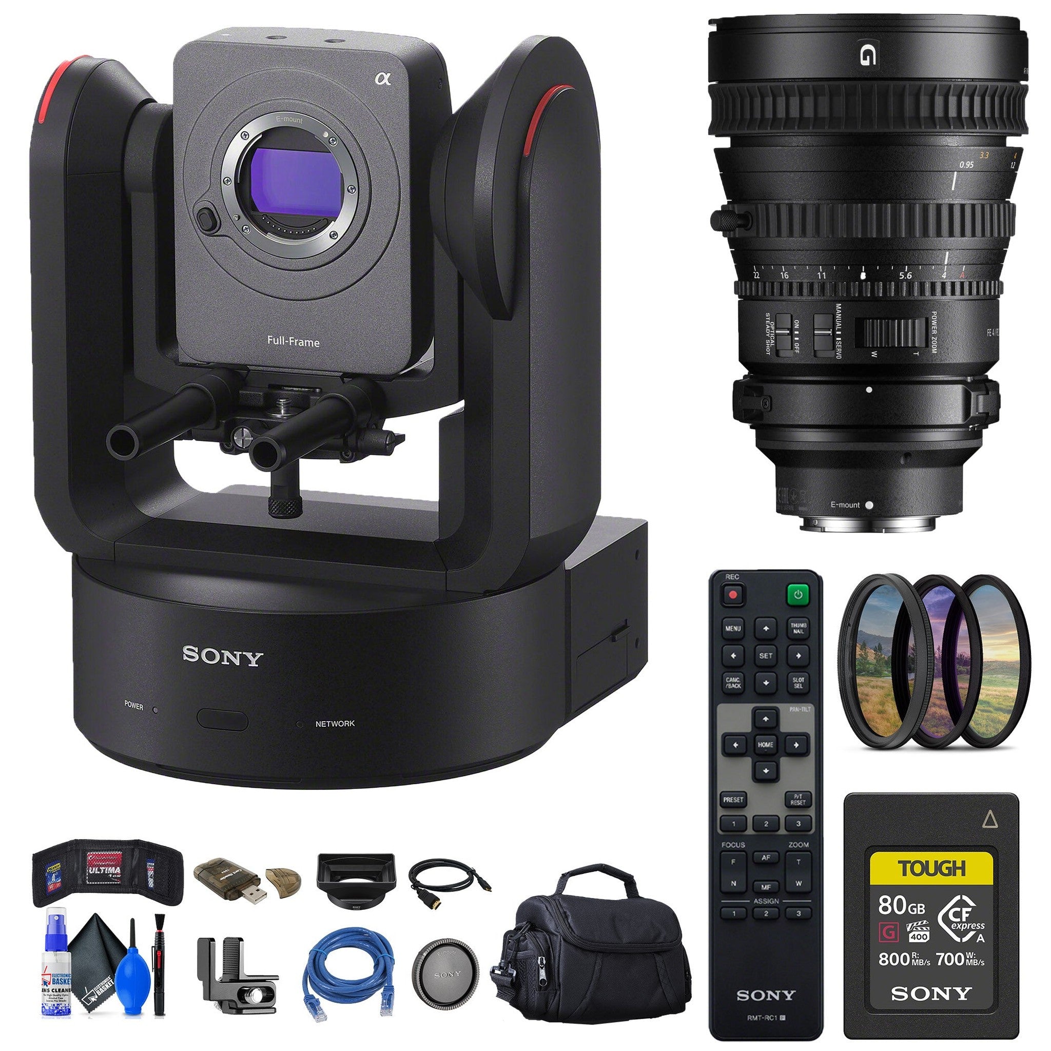 Sony FR7 Cinema Line PTZ Camera + Sony FE PZ 28-135mm Lens + Sony 80GB Card + More Sony