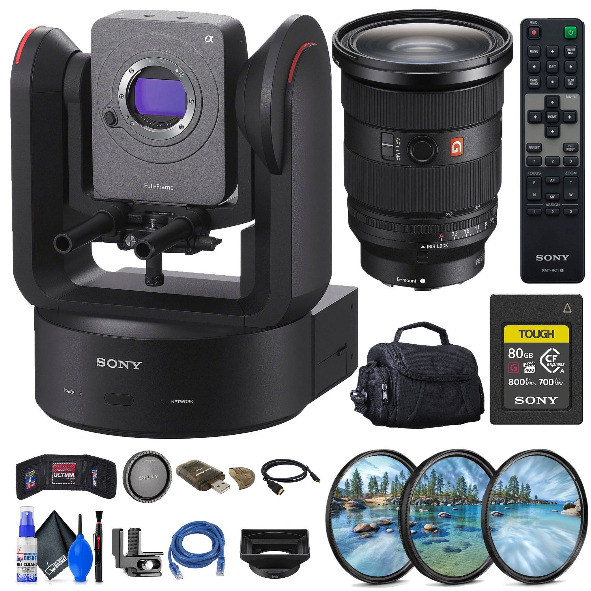 Sony FR7 Cinema Line PTZ Camera + Sony FE 24-70mm Lens + Sony 80GB Card + More Sony