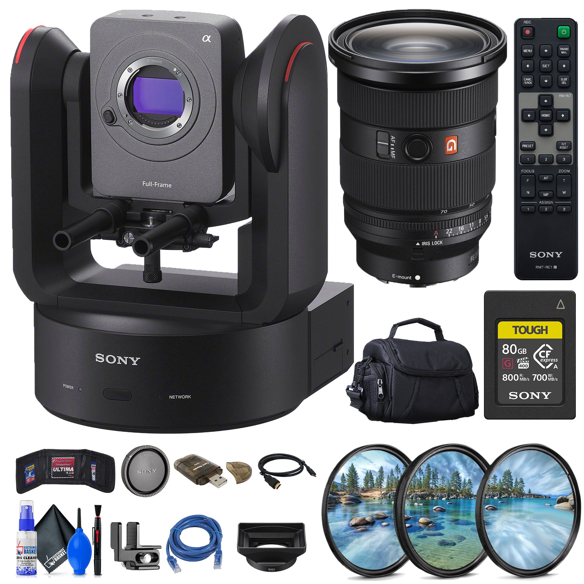 Sony FR7 Cinema Line PTZ Camera + Sony FE 24-70mm Lens + Sony 80GB Card + More