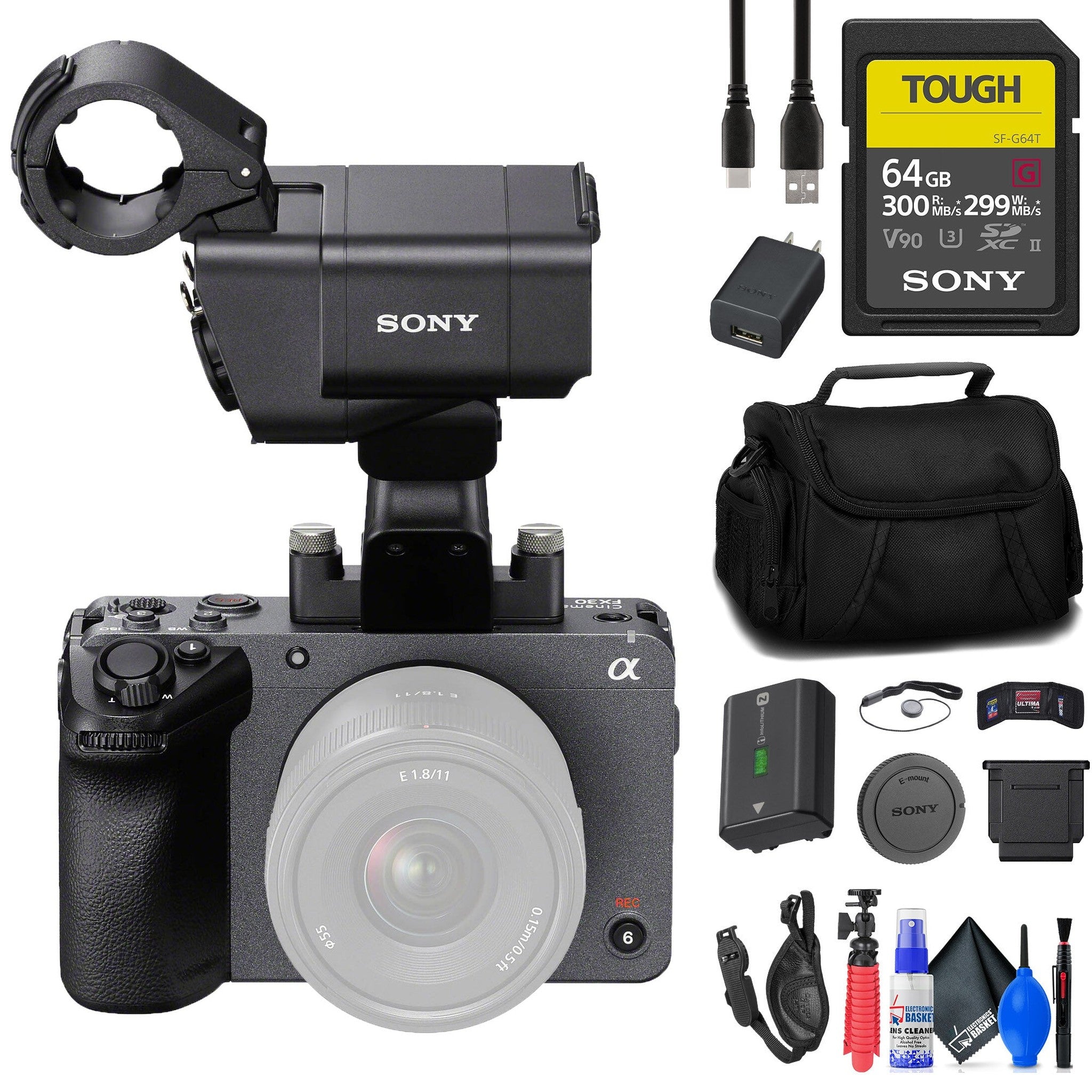 Sony FX30 Digital Cinema Camera with XLR Handle Unit + 64GB SF-G Tough Card + More Sony