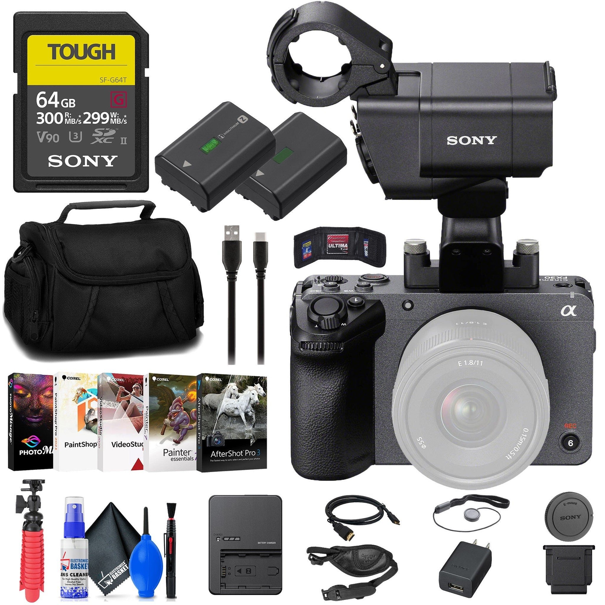 Sony FX30 Digital Cinema Camera with XLR Handle Unit + 64GB SF-G Tough Card + More Sony