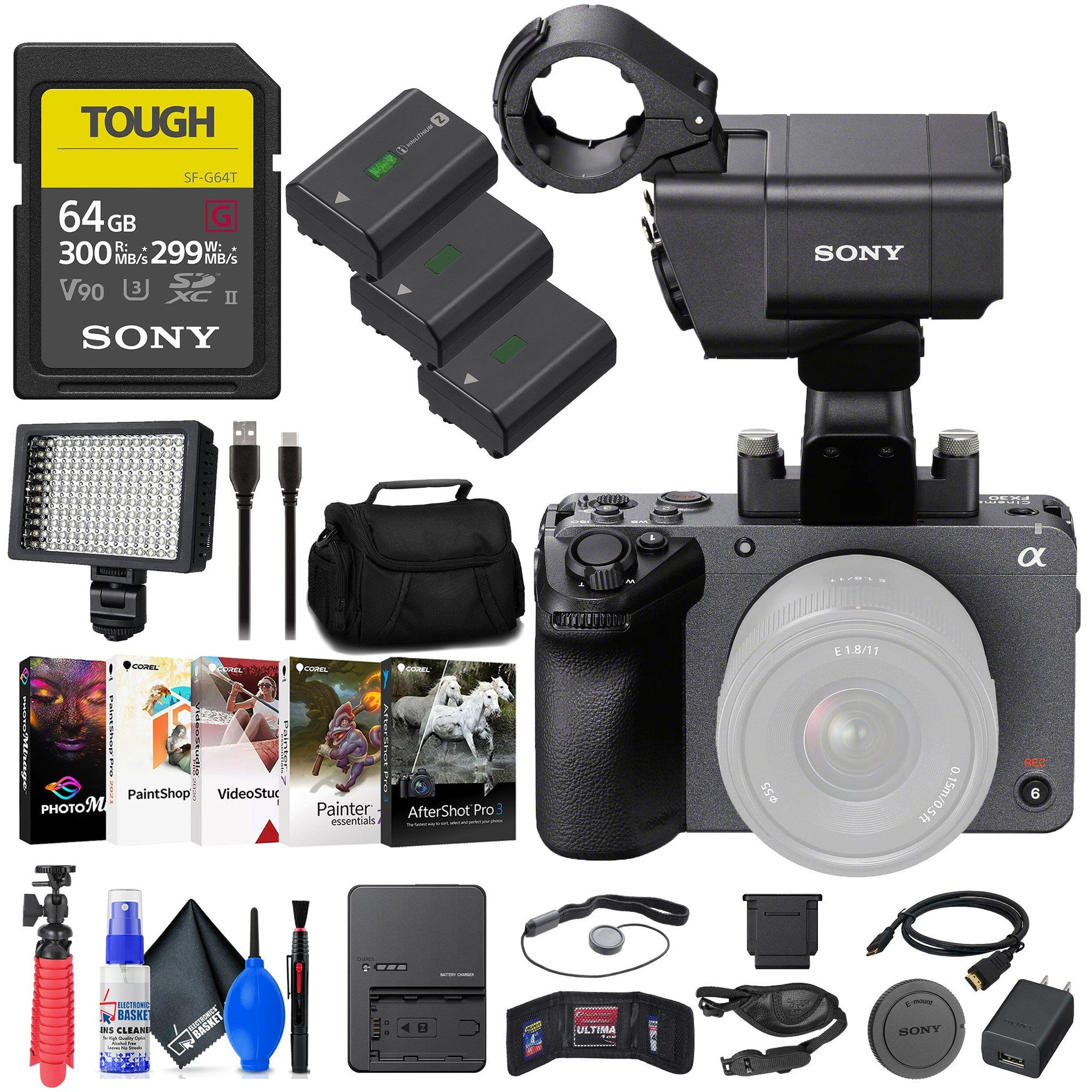 Sony FX30 Digital Cinema Camera with XLR Handle Unit + 64GB SF-G Tough Card + More Sony